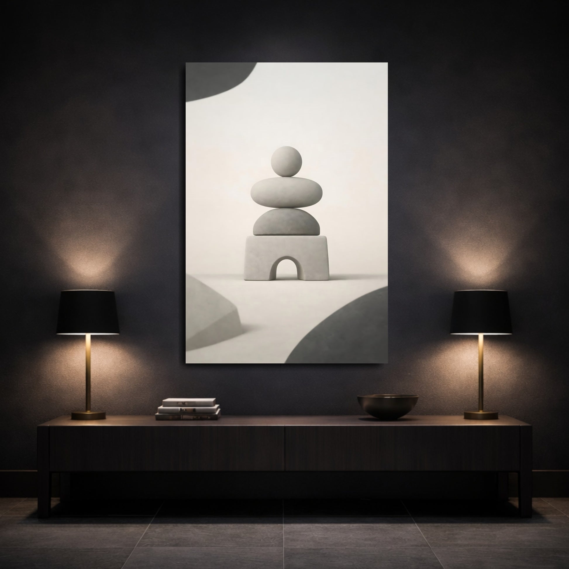 Abstract Stacked Stones Neutral Stacked Stones shown as front canvas room wall art