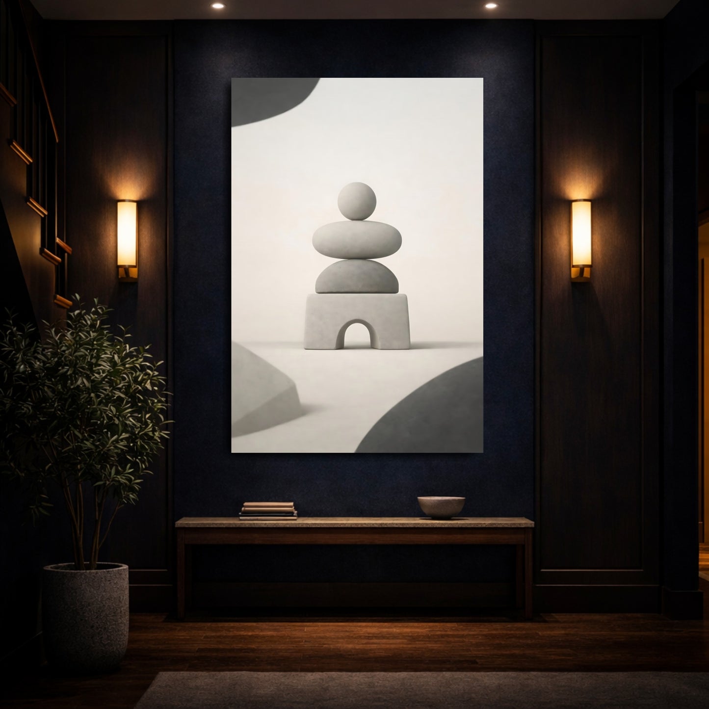 Abstract Stacked Stones Neutral Stacked Stones shown as front canvas room wall art