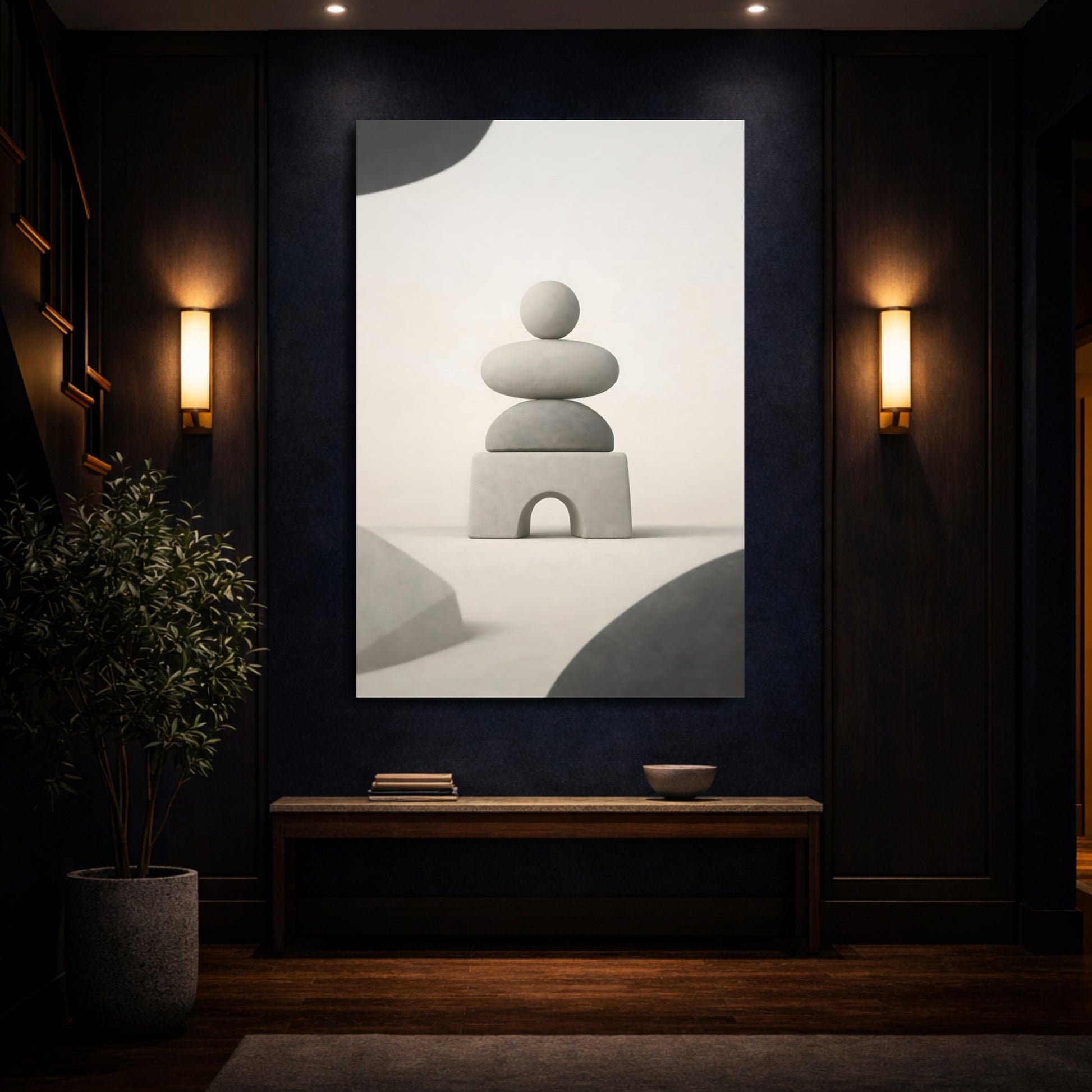 Abstract Stacked Stones Neutral Stacked Stones shown as front canvas room wall art