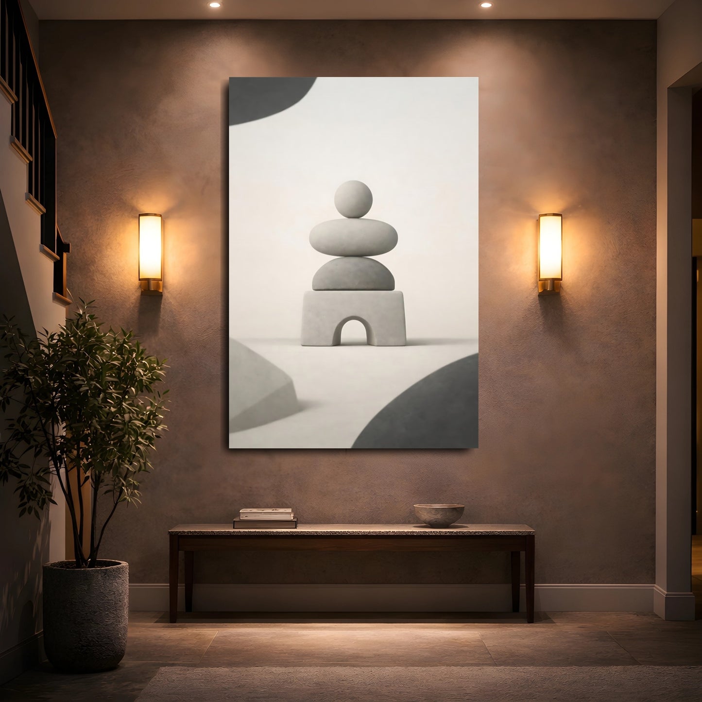 Abstract Stacked Stones Neutral Stacked Stones shown as front canvas room wall art