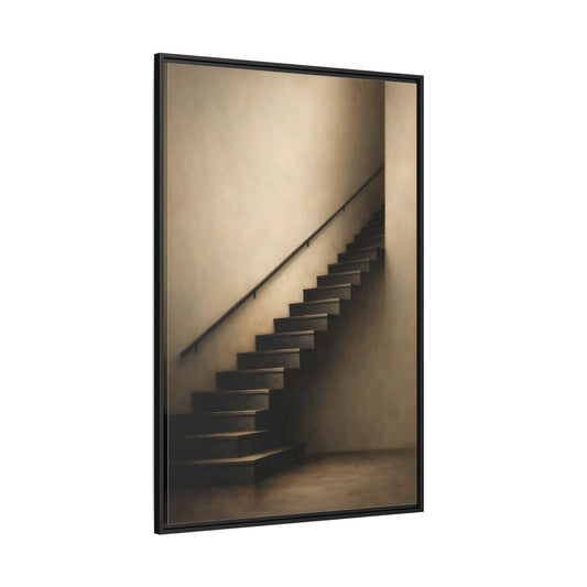 Main Mockup. Abstract Staircase Brown And Beige shown as stretched canvas wall art