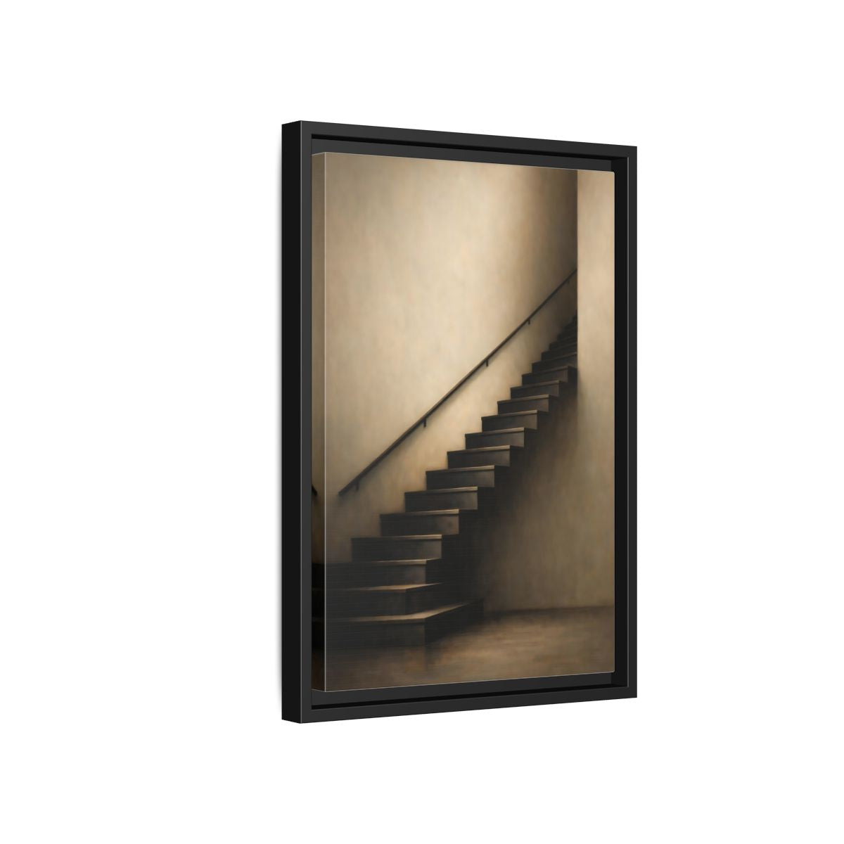 Side Mockup 6. Abstract Staircase Brown And Beige shown as stretched canvas wall art