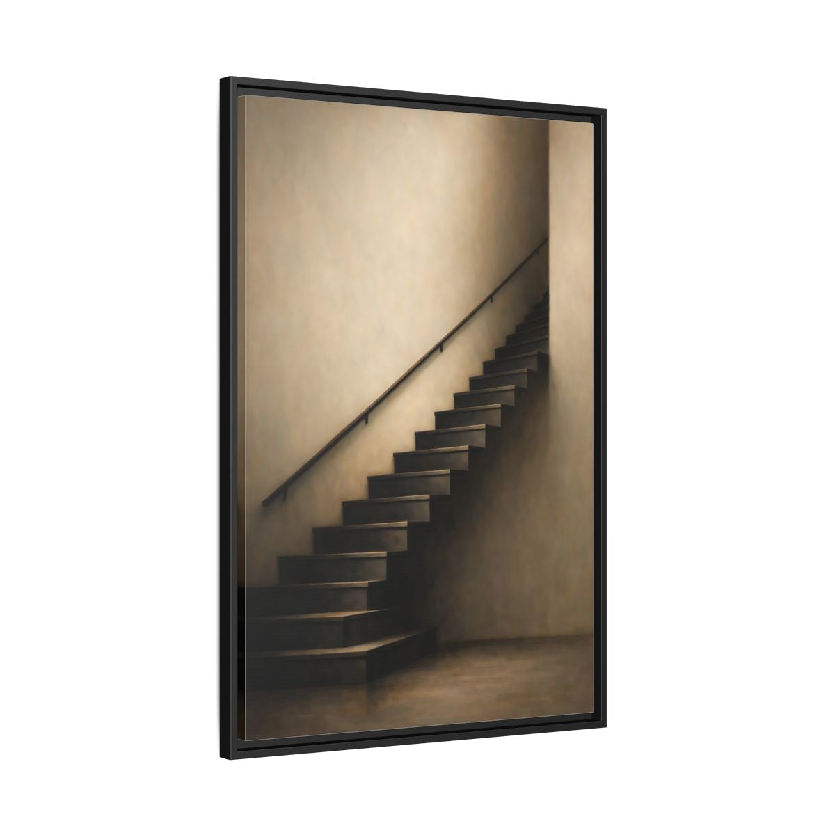 Side Mockup 13. Abstract Staircase Brown And Beige shown as stretched canvas wall art