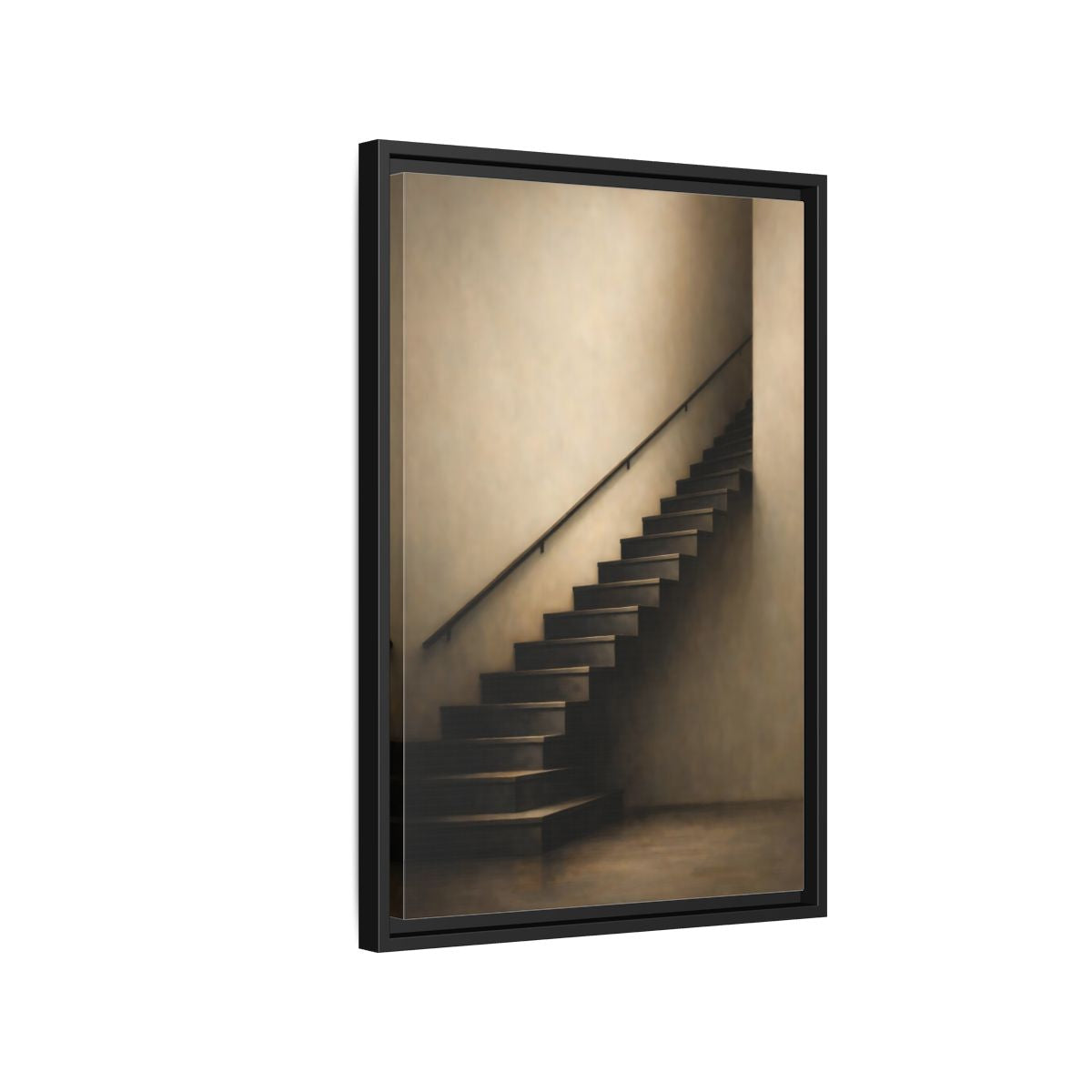 Side Mockup 3. Abstract Staircase Brown And Beige shown as stretched canvas wall art