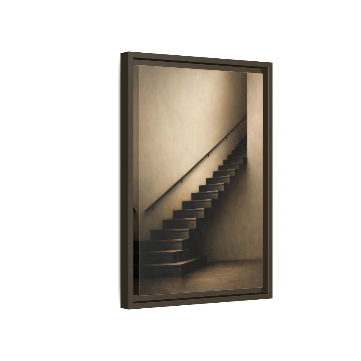 Side Mockup 5. Abstract Staircase Brown And Beige shown as stretched canvas wall art