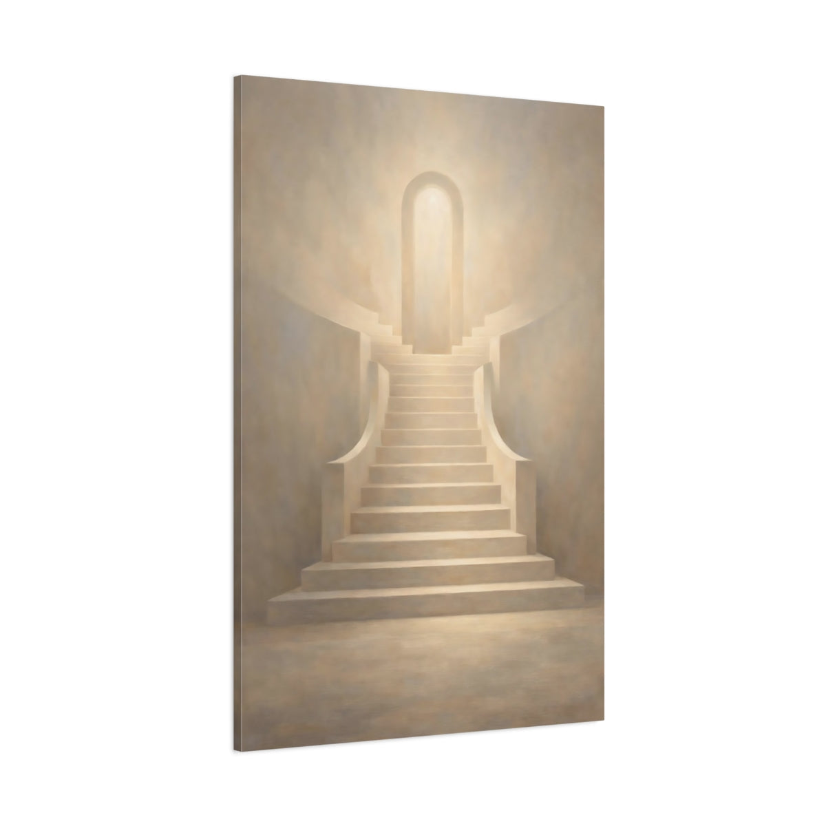 Main Mockup. Abstract Staircase Warm Beige shown as stretched canvas wall art