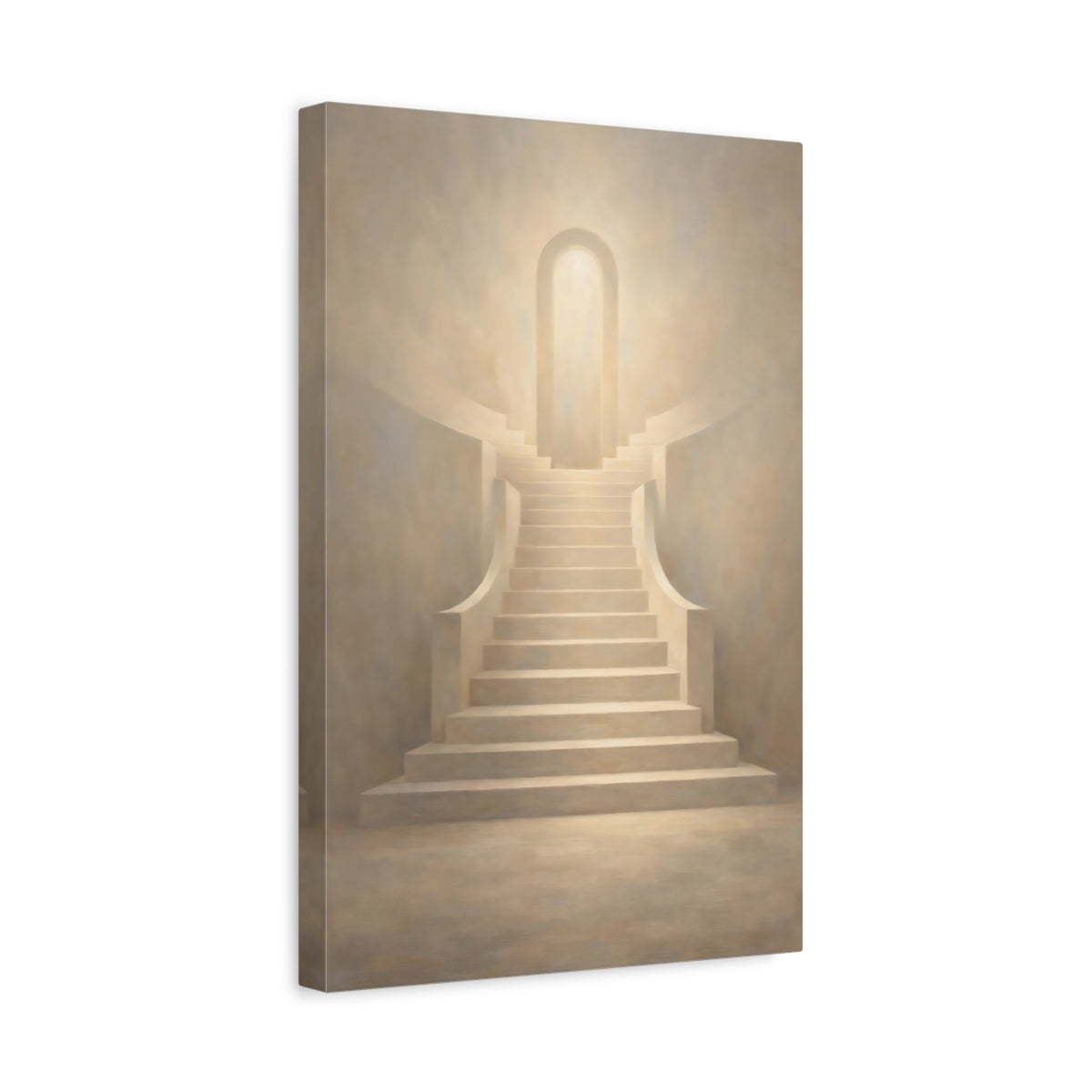Side Mockup 4. Abstract Staircase Warm Beige shown as stretched canvas wall art