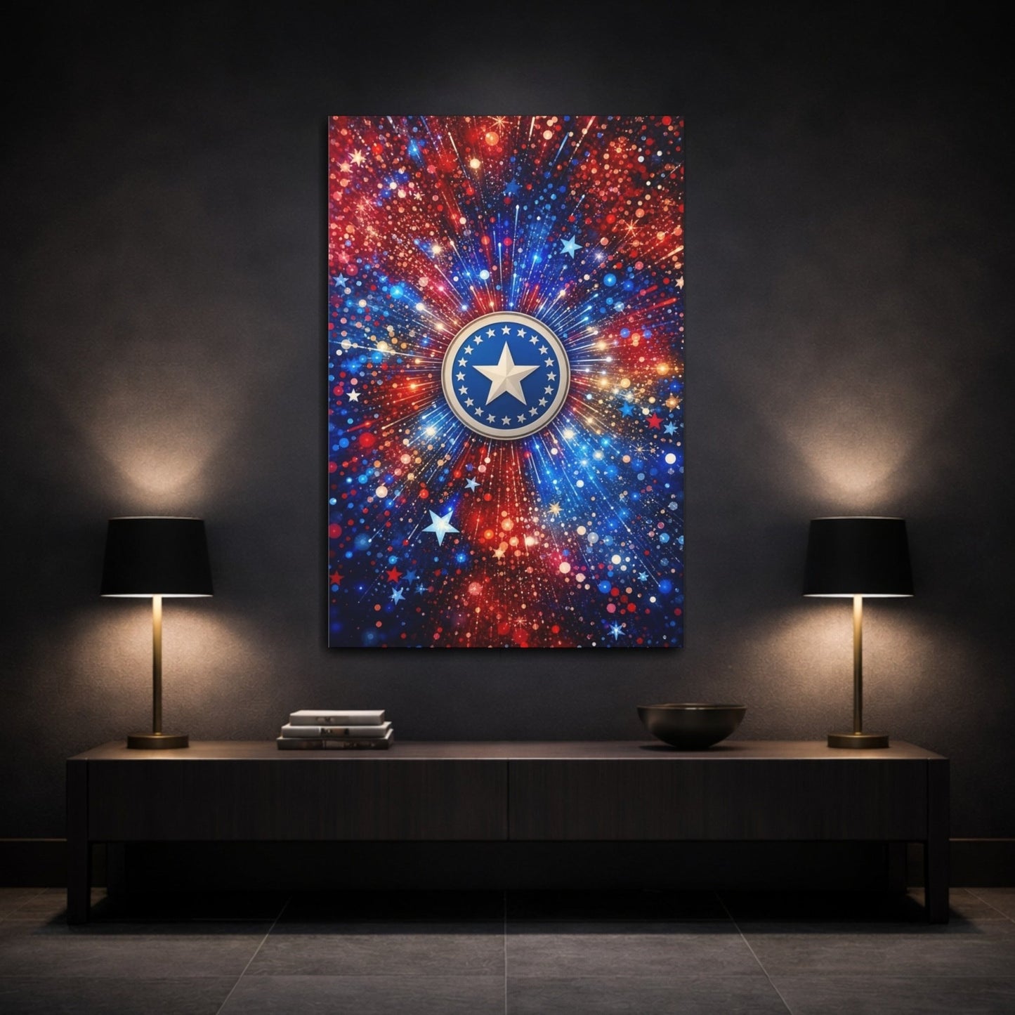 Abstract Star Emblem Red White Blue Canvas Print – Decor for Living Room, Large Wall - YesArtYes