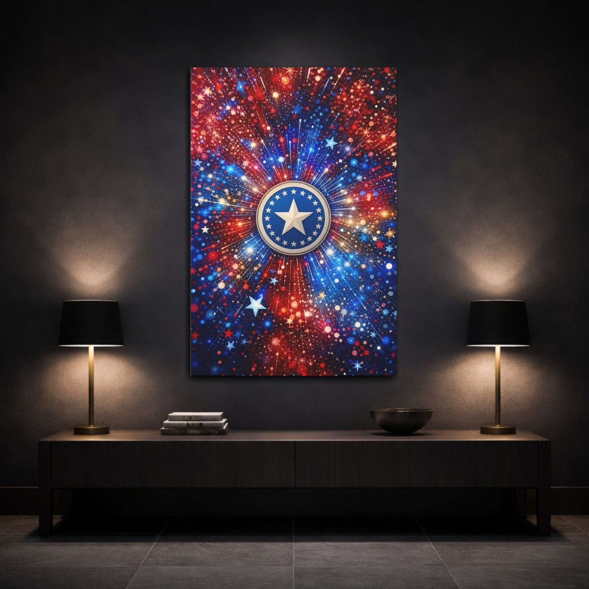 Abstract Star Emblem Red White Blue Canvas Print – Decor for Living Room, Large Wall - YesArtYes