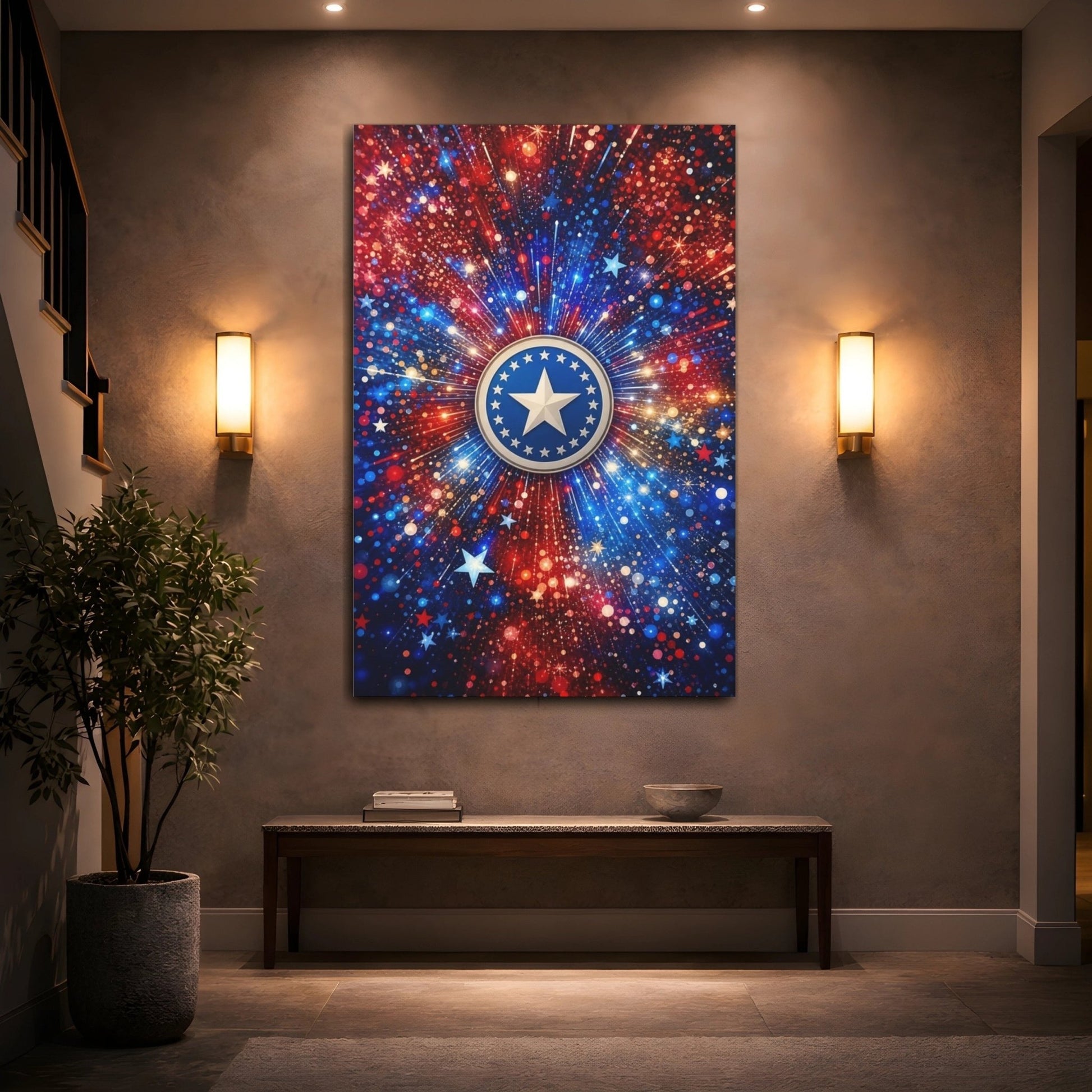 Abstract Star Emblem Red White Blue Canvas Print – Decor for Living Room, Large Wall - YesArtYes