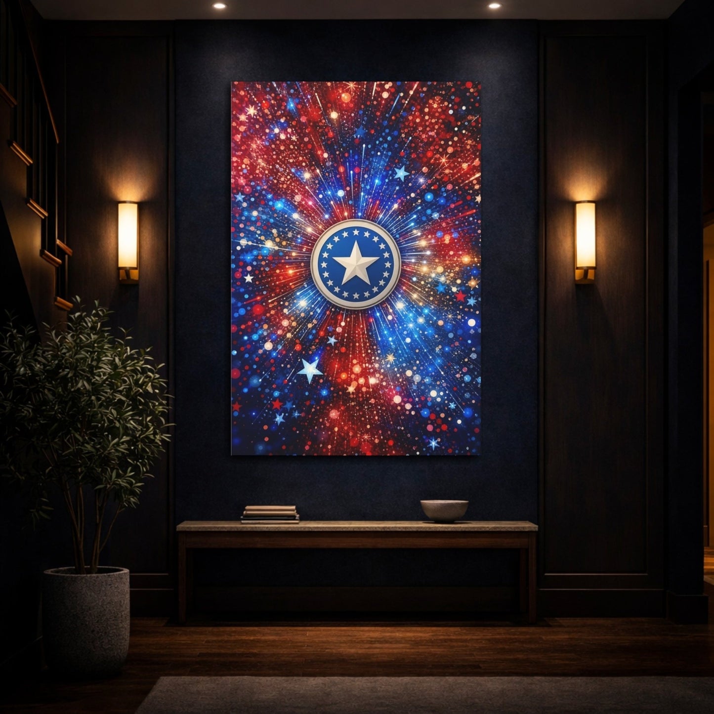 Abstract Star Emblem Red White Blue Canvas Print – Decor for Living Room, Large Wall - YesArtYes