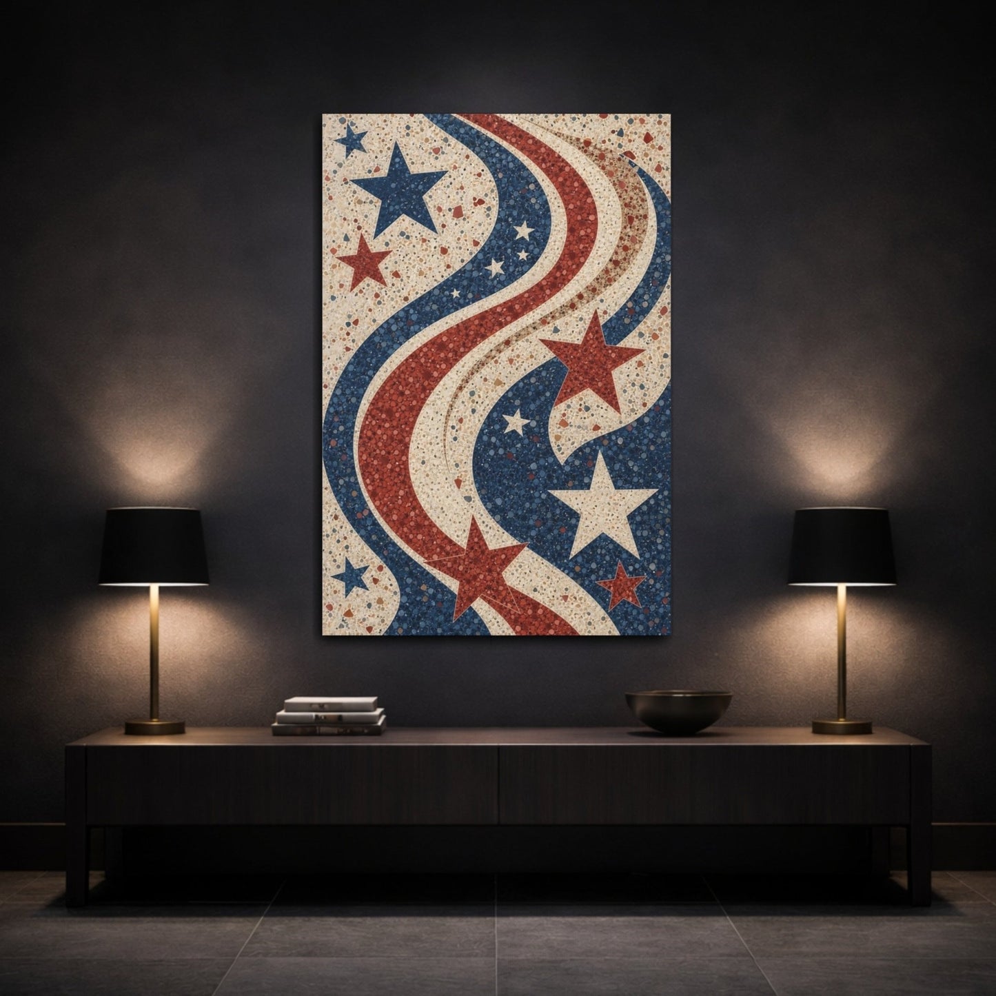 Abstract Stars Red White Blue Canvas Print – Decor for Living Room, Above Couch - YesArtYes