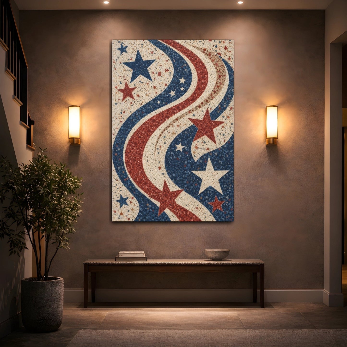 Abstract Stars Red White Blue Canvas Print – Decor for Living Room, Above Couch - YesArtYes