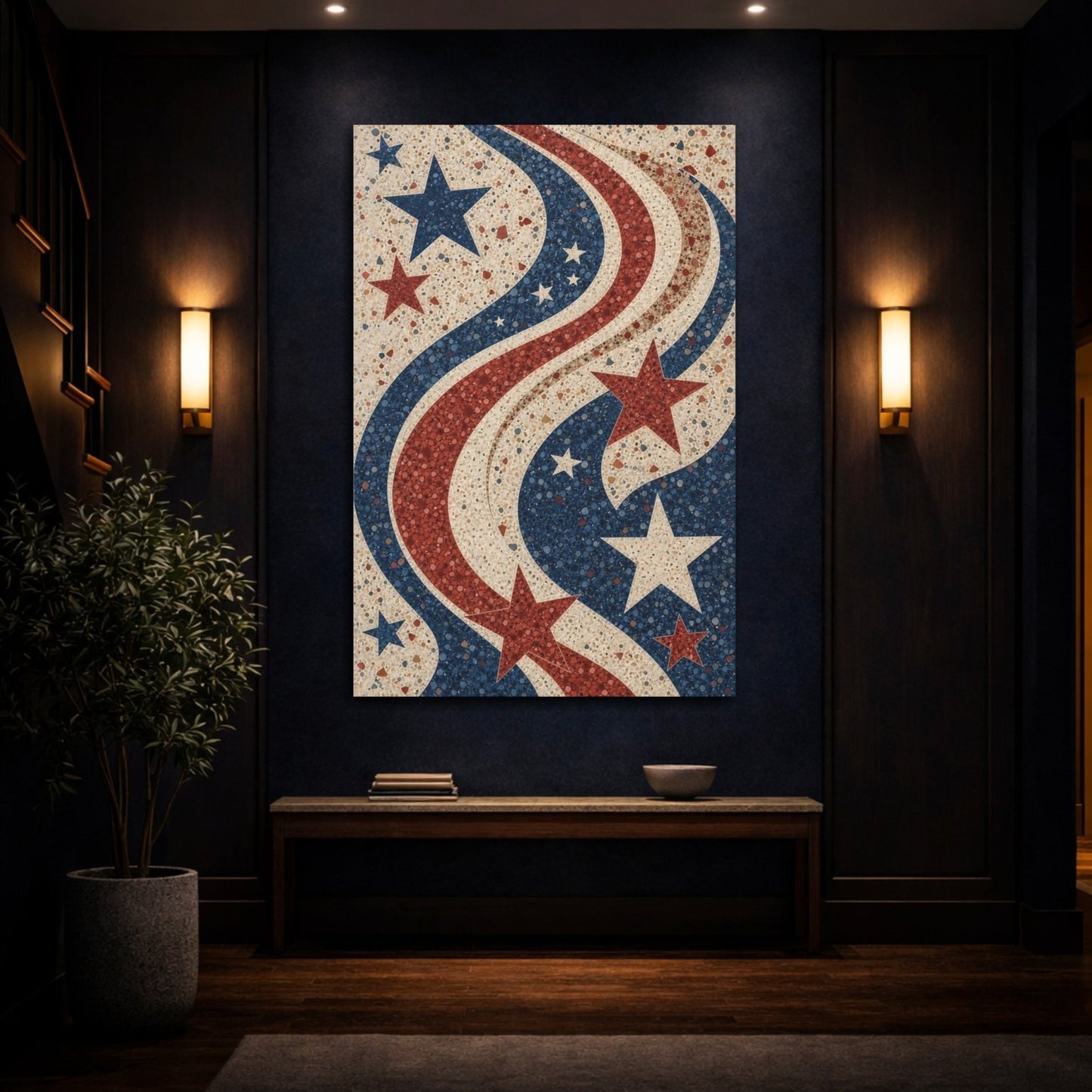 Abstract Stars Red White Blue Canvas Print – Decor for Living Room, Above Couch - YesArtYes