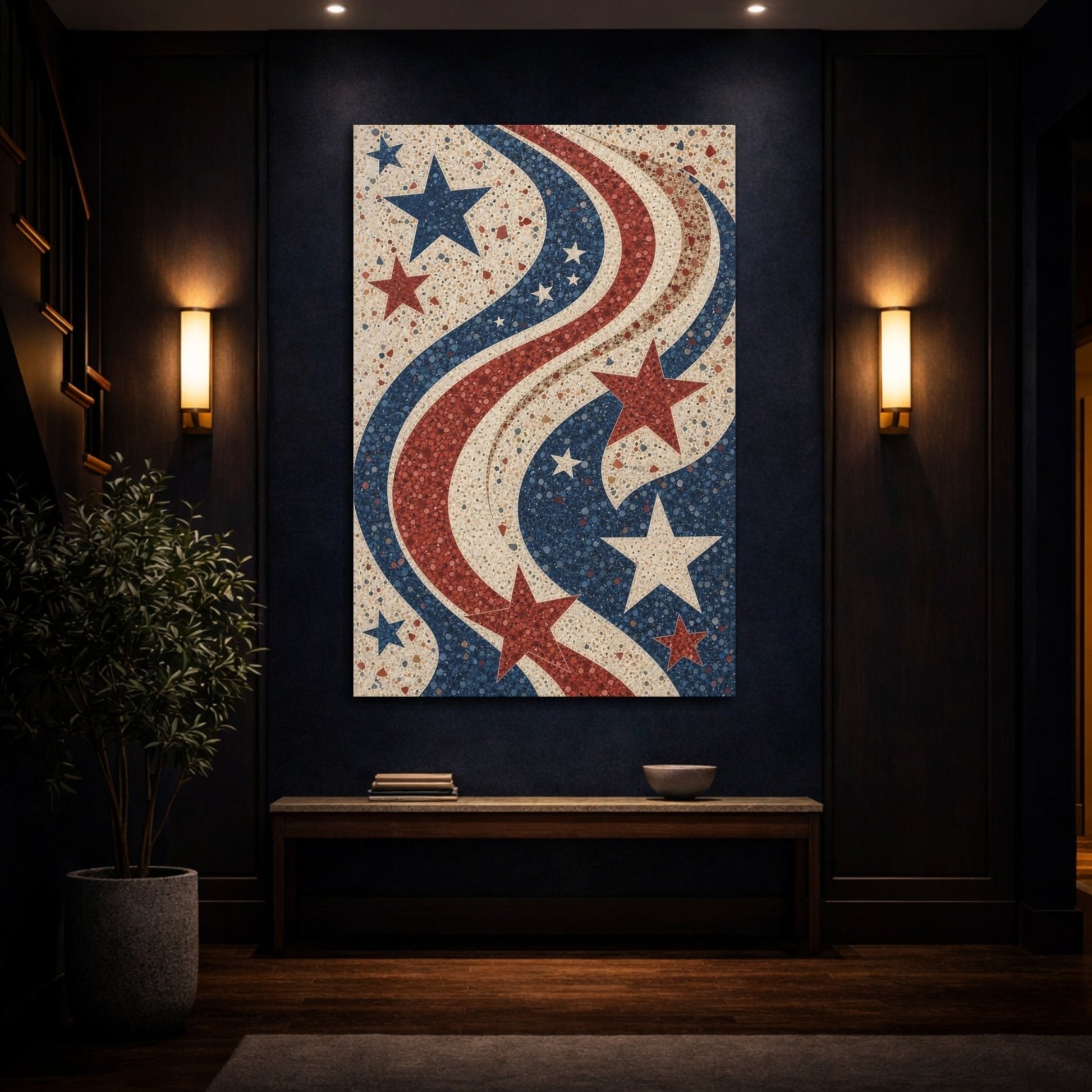 Abstract Stars Red White Blue Canvas Print – Decor for Living Room, Above Couch - YesArtYes