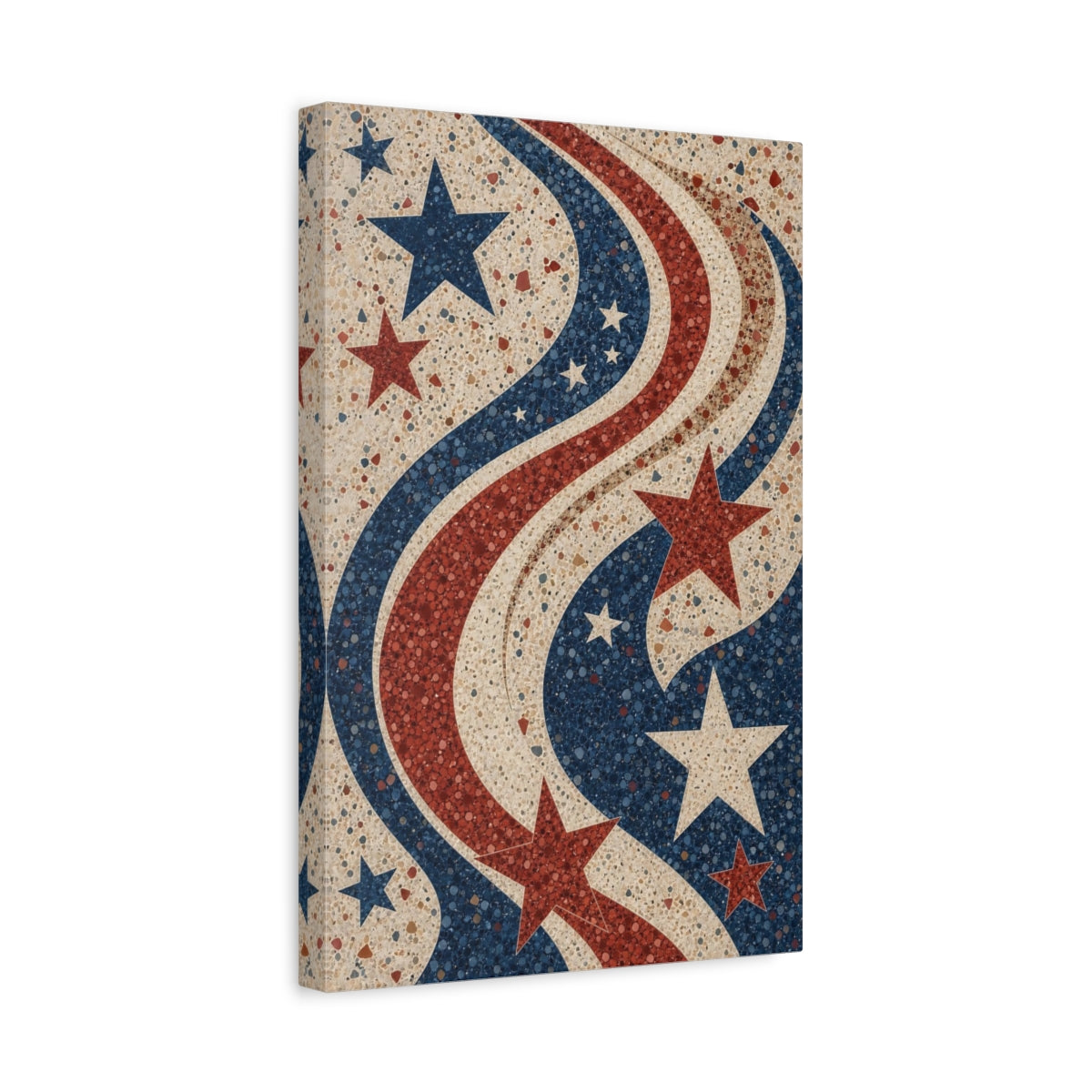 Side Mockup 4. Abstract Stars Red White Blue Stars shown as stretched canvas wall art
