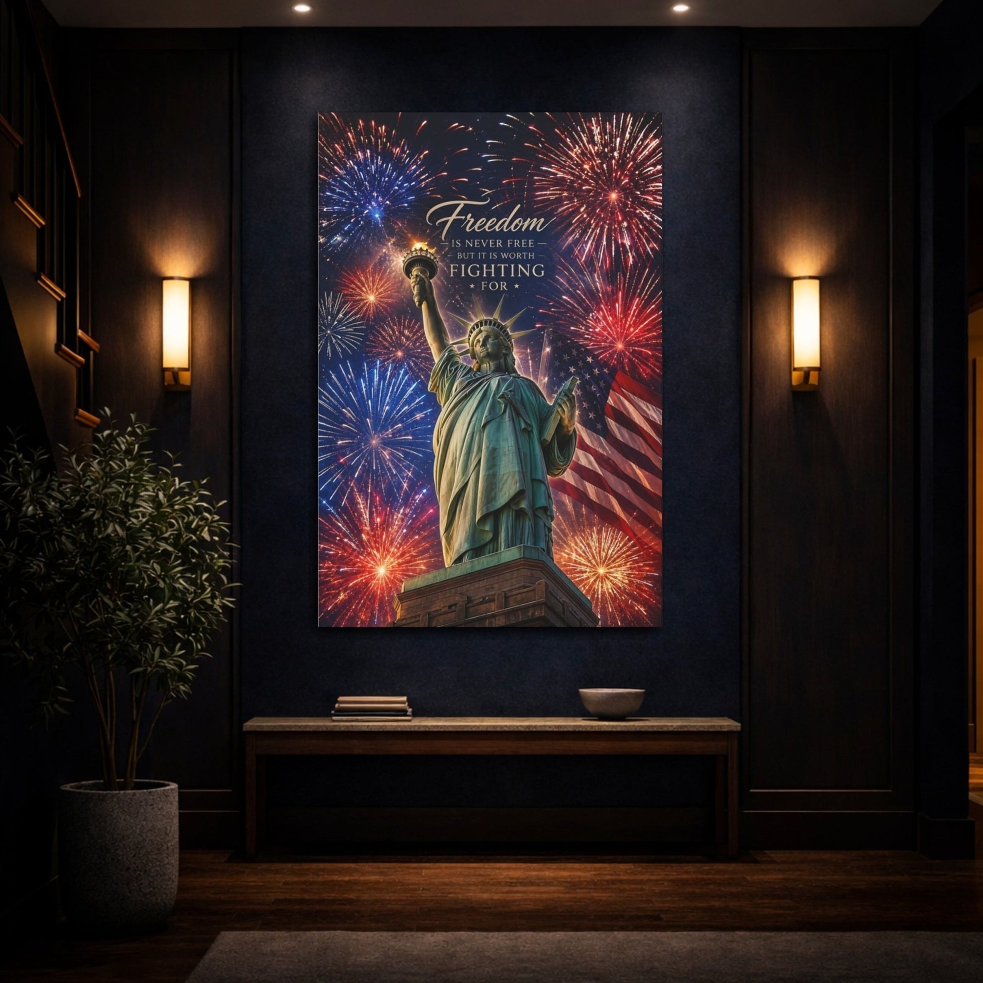 Abstract Statue Of Liberty Red White Canvas Print – Inspirational Decor for Living Room, Above Console Table - YesArtYes