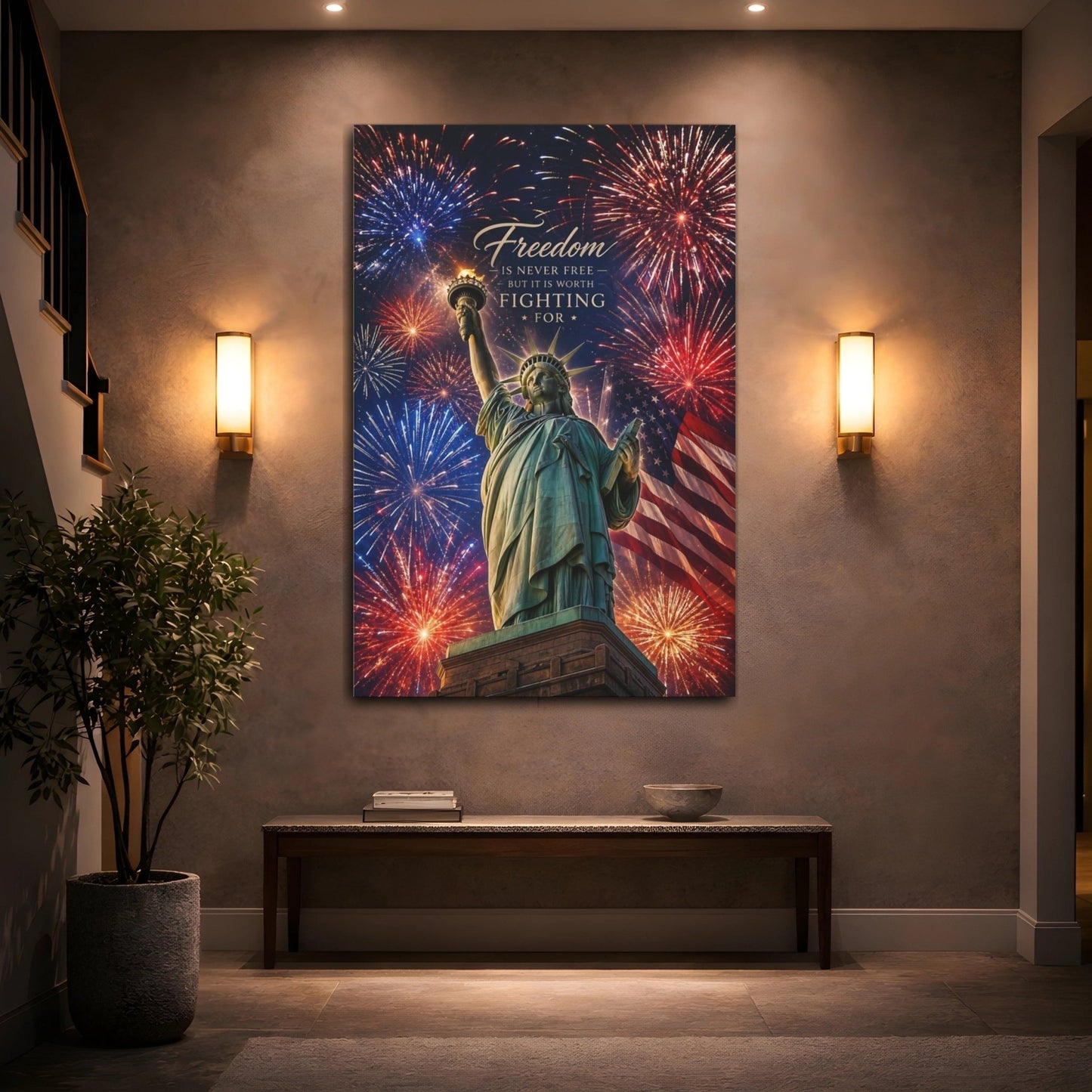 Abstract Statue Of Liberty Red White Canvas Print – Inspirational Decor for Living Room, Above Console Table - YesArtYes