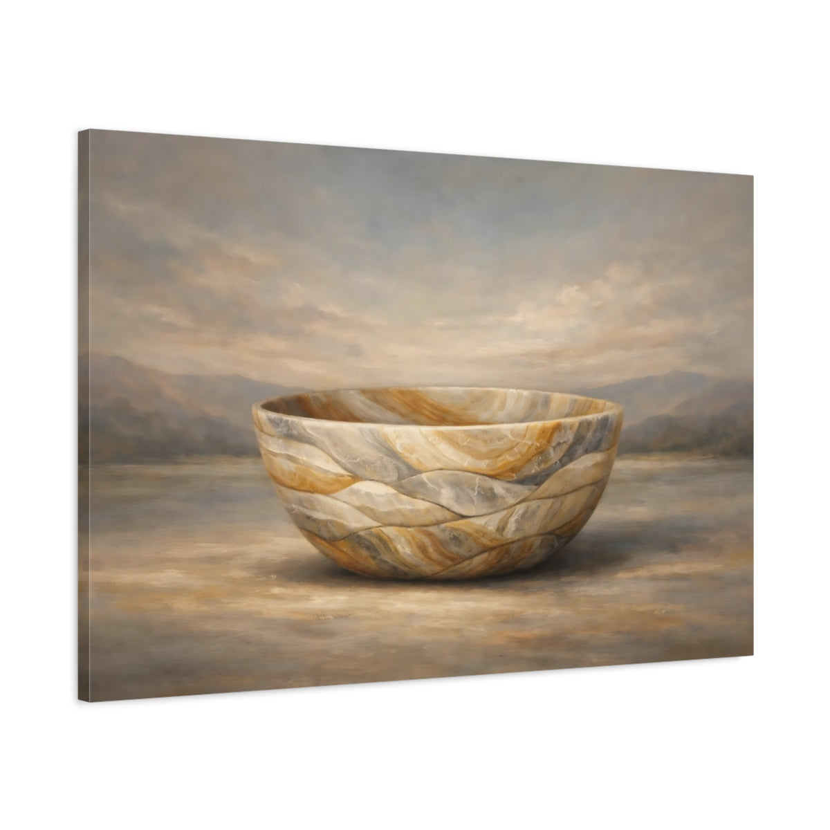Side Mockup 1. Abstract Stone Bowl Muted Stone Bowl shown as stretched canvas wall art