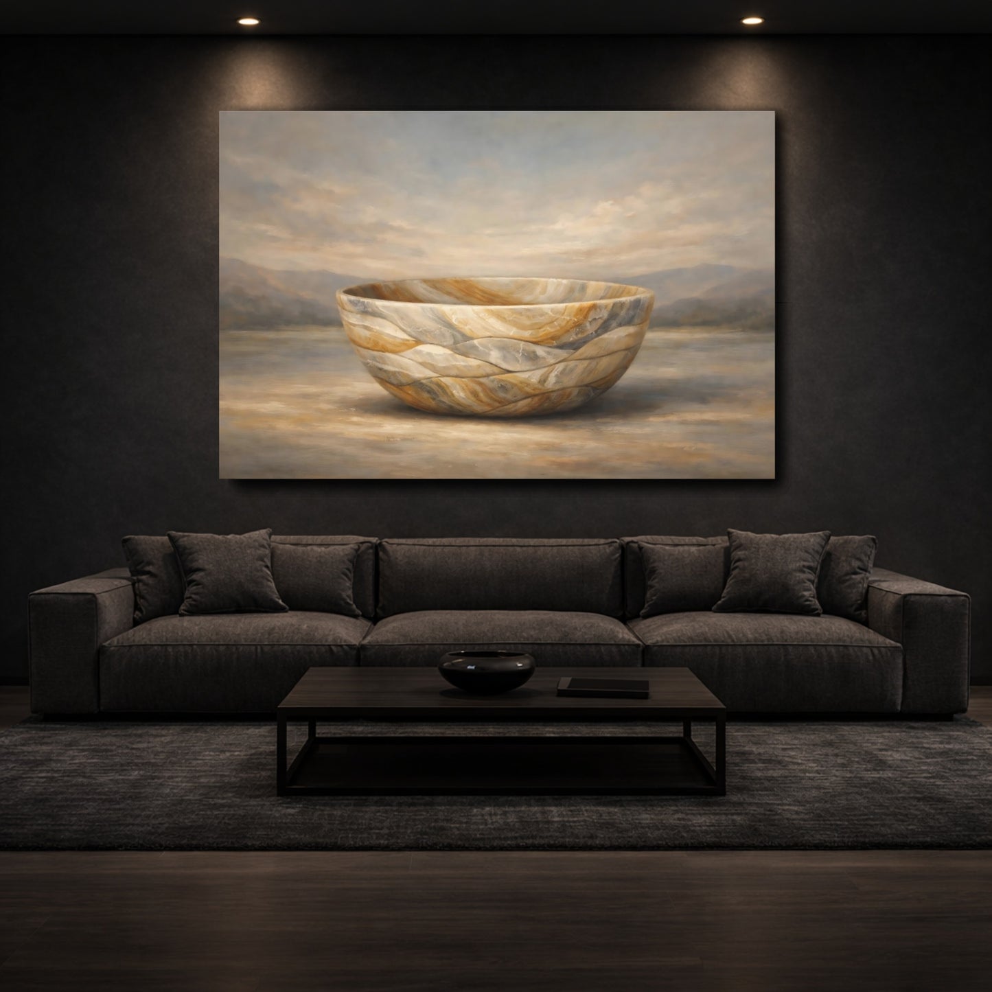 Mockup 2. Abstract Stone Bowl Muted Stone Bowl shown as stretched canvas wall art