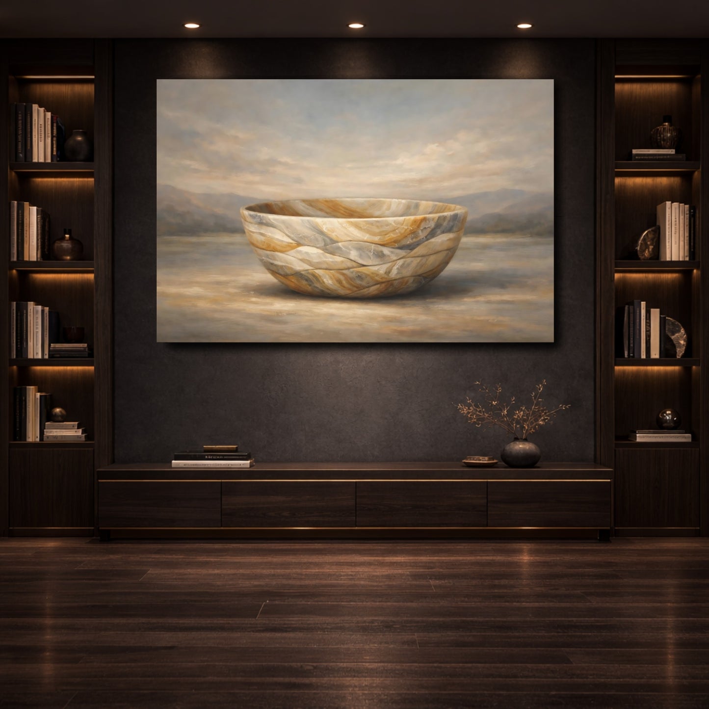 Mockup 3. Abstract Stone Bowl Muted Stone Bowl shown as stretched canvas wall art