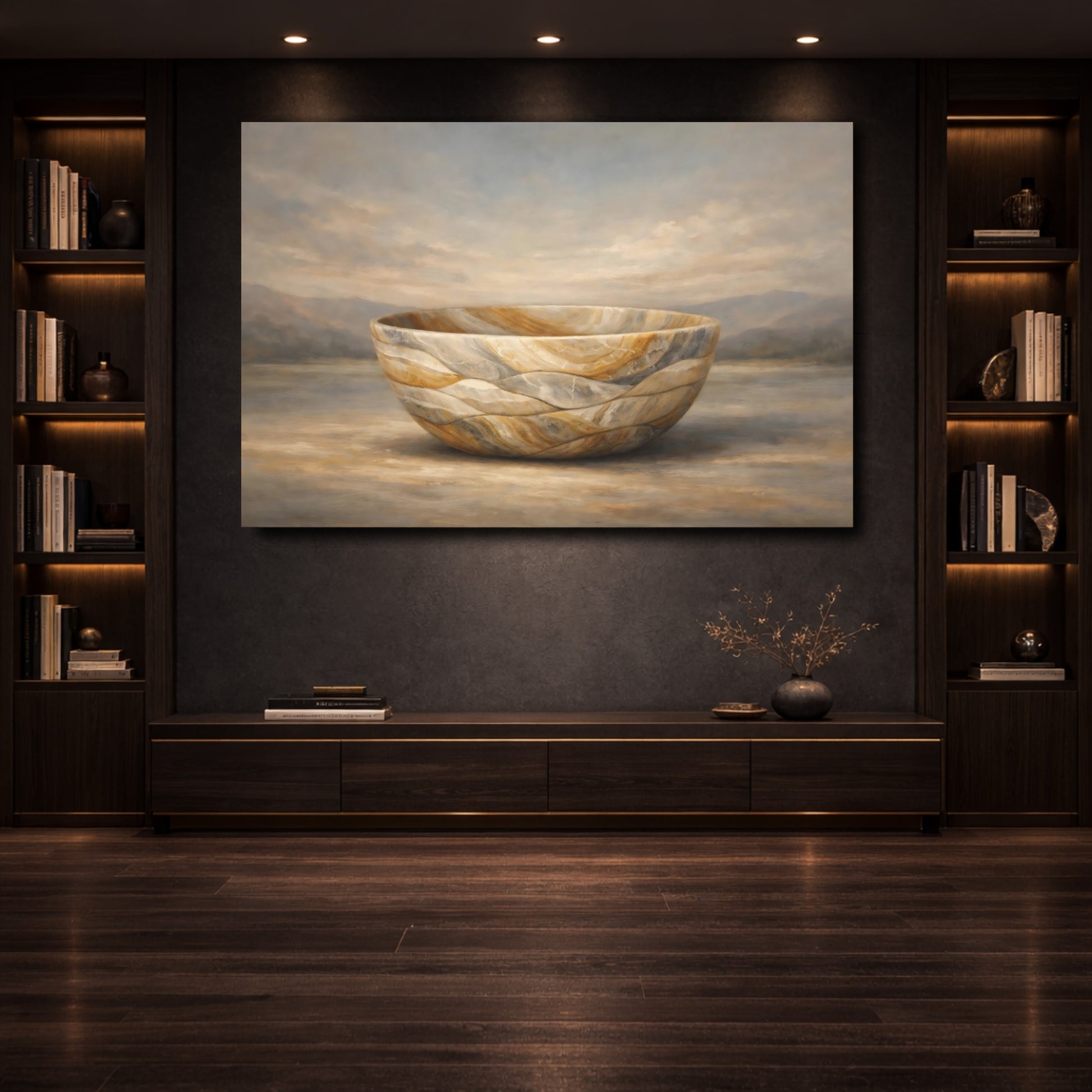 Mockup 3. Abstract Stone Bowl Muted Stone Bowl shown as stretched canvas wall art