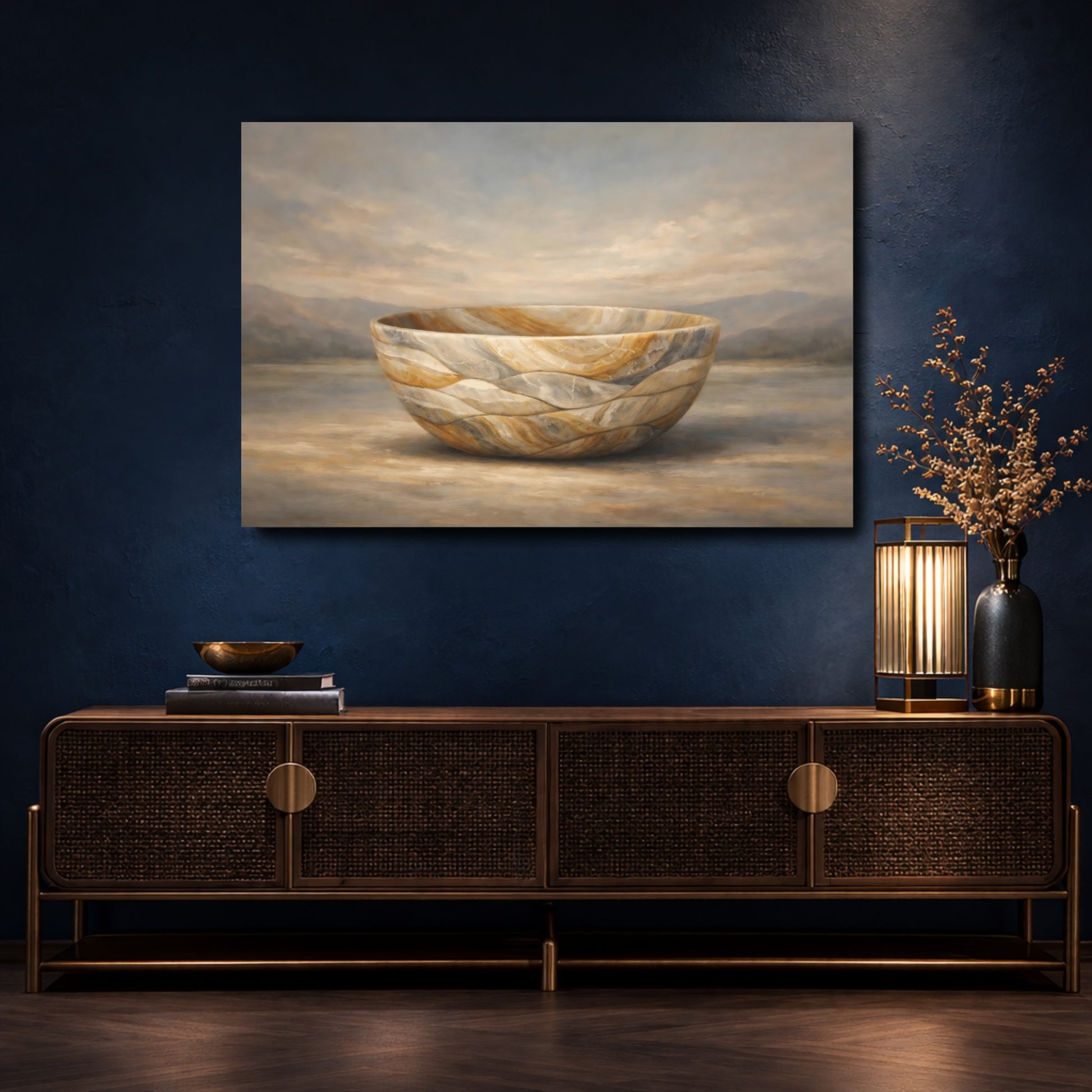 Mockup 4. Abstract Stone Bowl Muted Stone Bowl shown as stretched canvas wall art