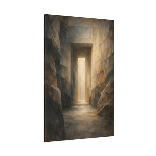 Main Mockup. Abstract Stone Corridor Earthy Tones Passageway shown as stretched canvas wall art