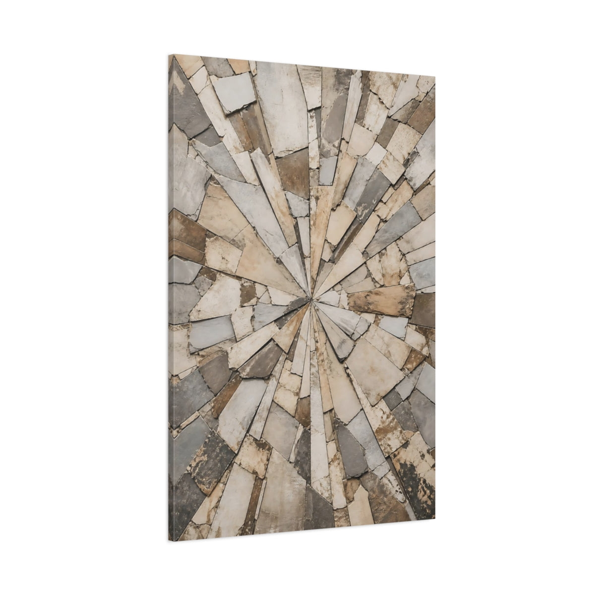Side Mockup 1. Abstract Stone Mosaic Brown And Grey Stone shown as stretched canvas wall art