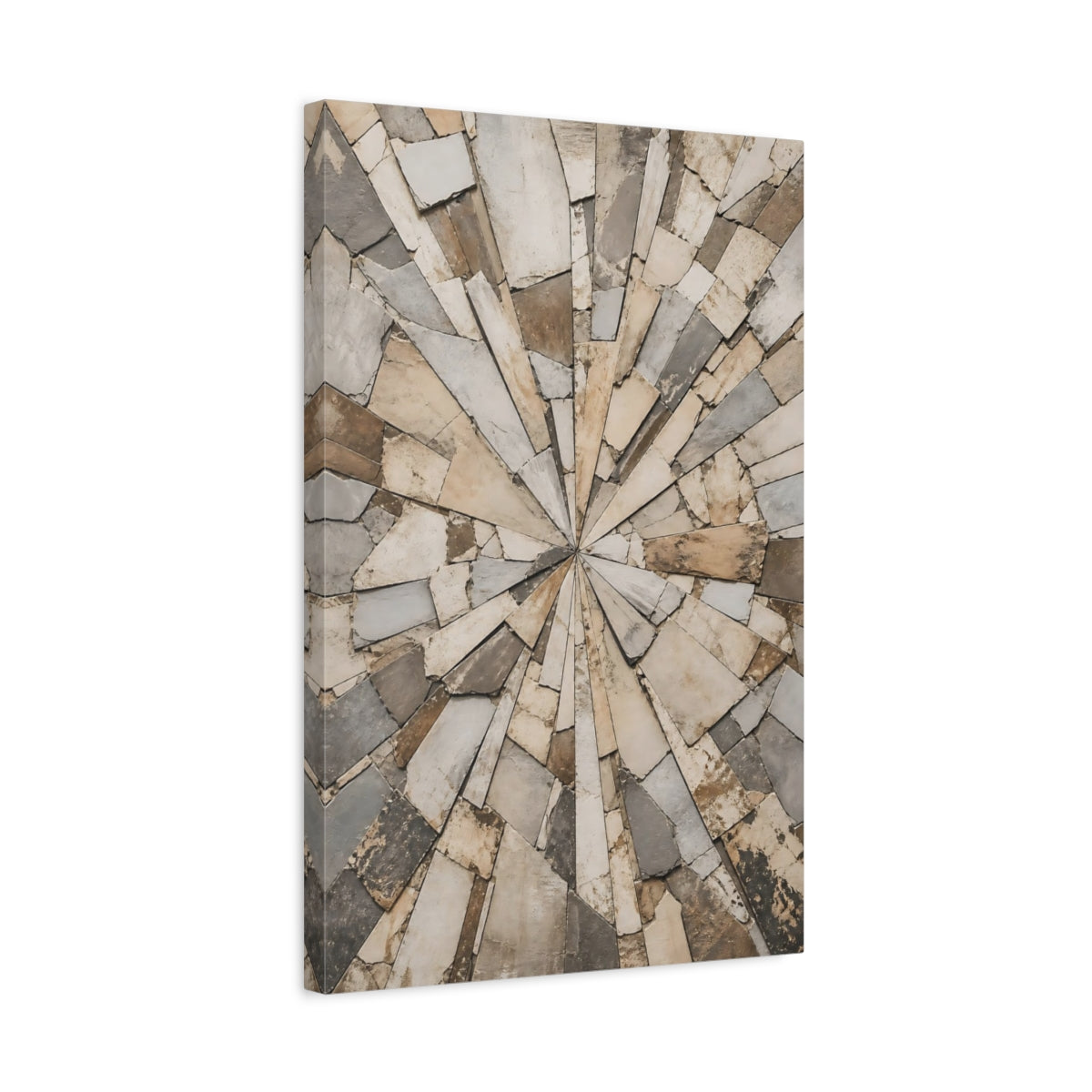 Side Mockup 3. Abstract Stone Mosaic Brown And Grey Stone shown as stretched canvas wall art