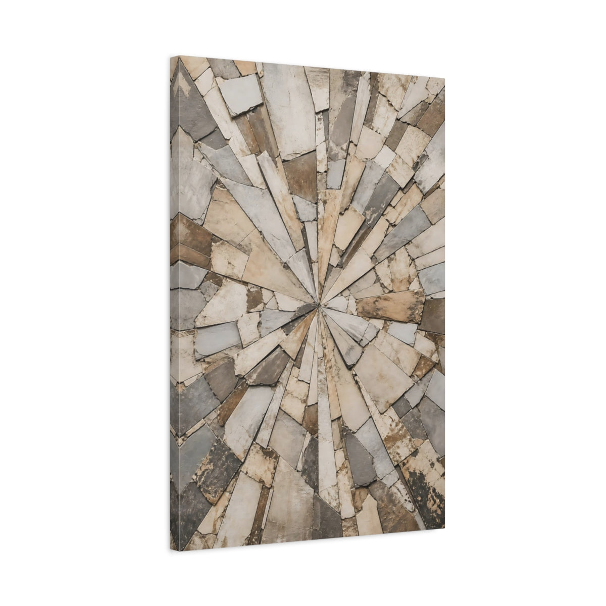 Side Mockup 2. Abstract Stone Mosaic Brown And Grey Stone shown as stretched canvas wall art