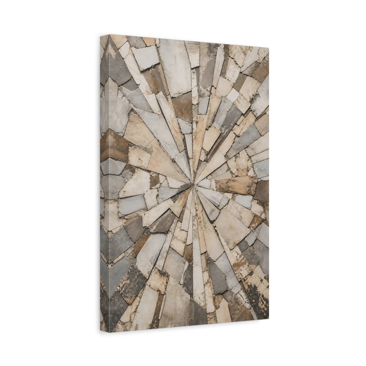 Side Mockup 4. Abstract Stone Mosaic Brown And Grey Stone shown as stretched canvas wall art