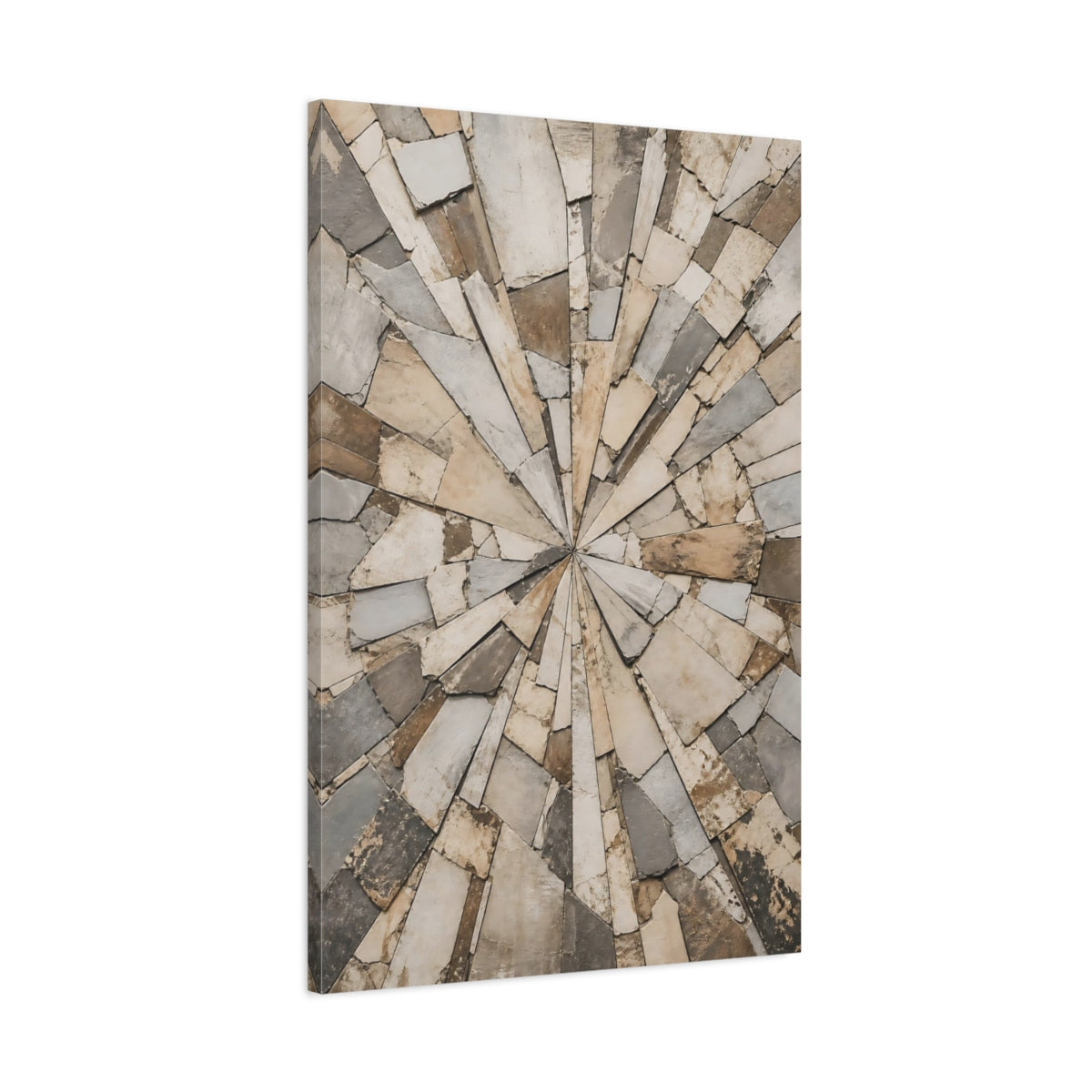Main Mockup. Abstract Stone Mosaic Brown And Grey Stone shown as stretched canvas wall art
