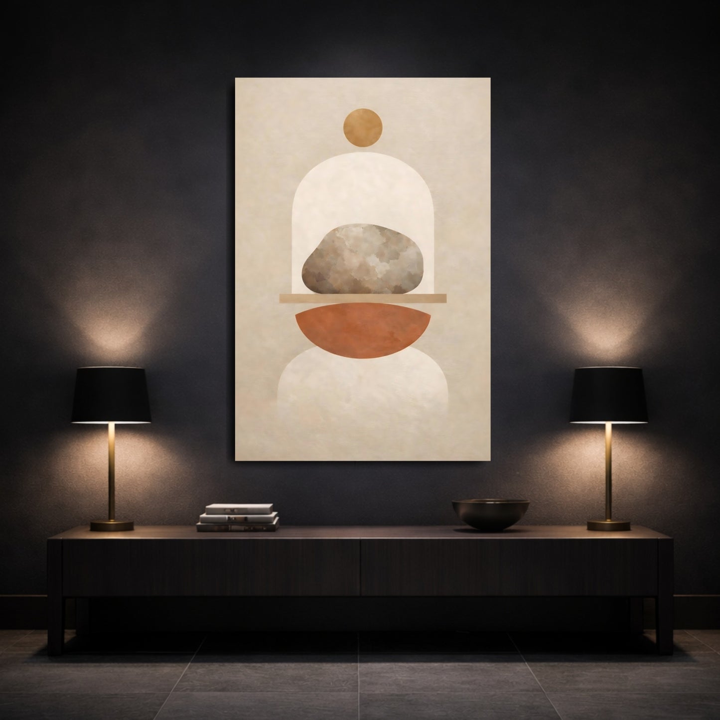 Abstract Stone Neutral Geometric shown as front canvas room wall art