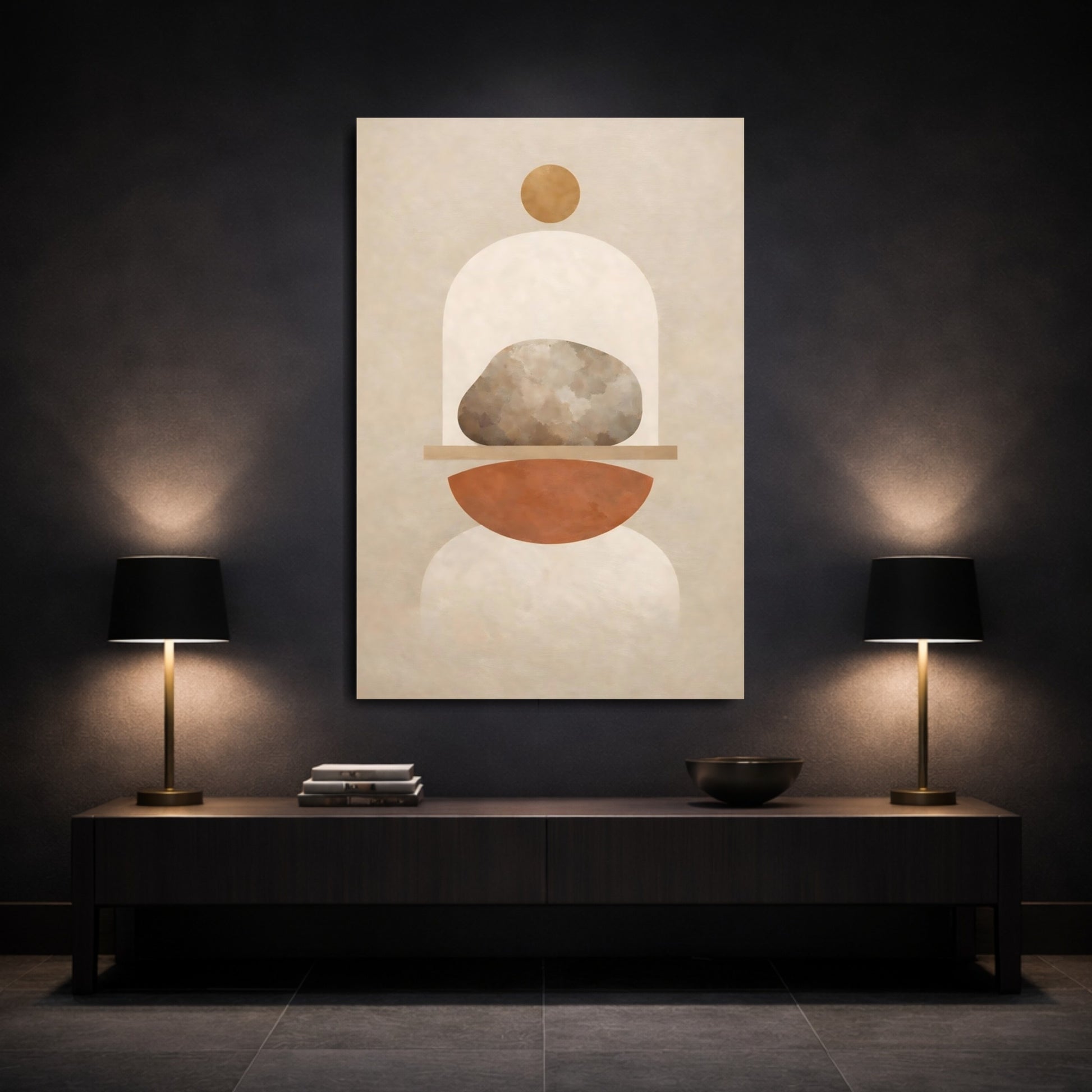 Abstract Stone Neutral Geometric shown as front canvas room wall art