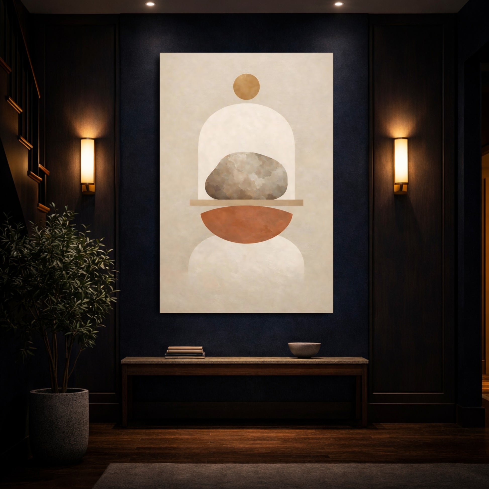 Abstract Stone Neutral Geometric shown as front canvas room wall art