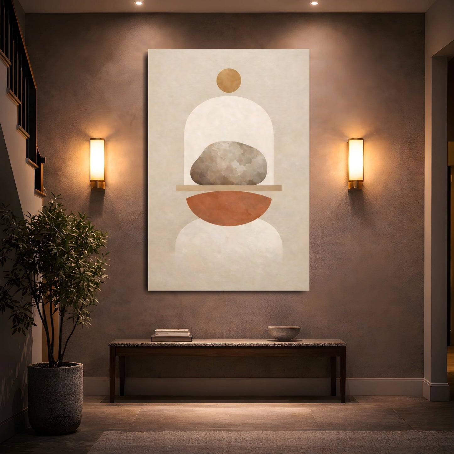 Abstract Stone Neutral Geometric shown as front canvas room wall art