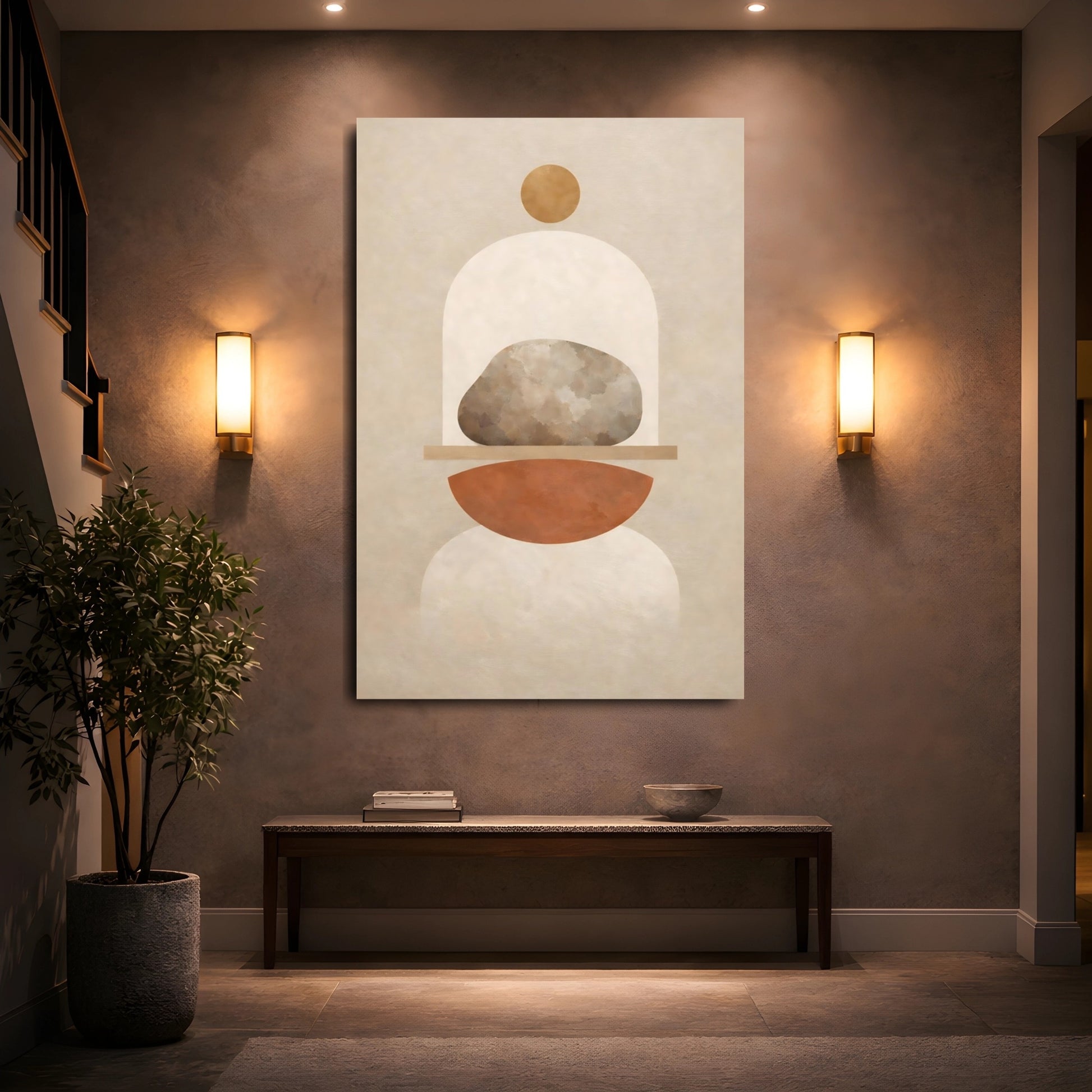 Abstract Stone Neutral Geometric shown as front canvas room wall art