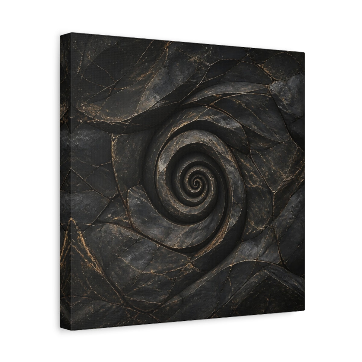 Side Mockup 7. Abstract Stone Spiral Dark Stone Spiral shown as stretched canvas wall art