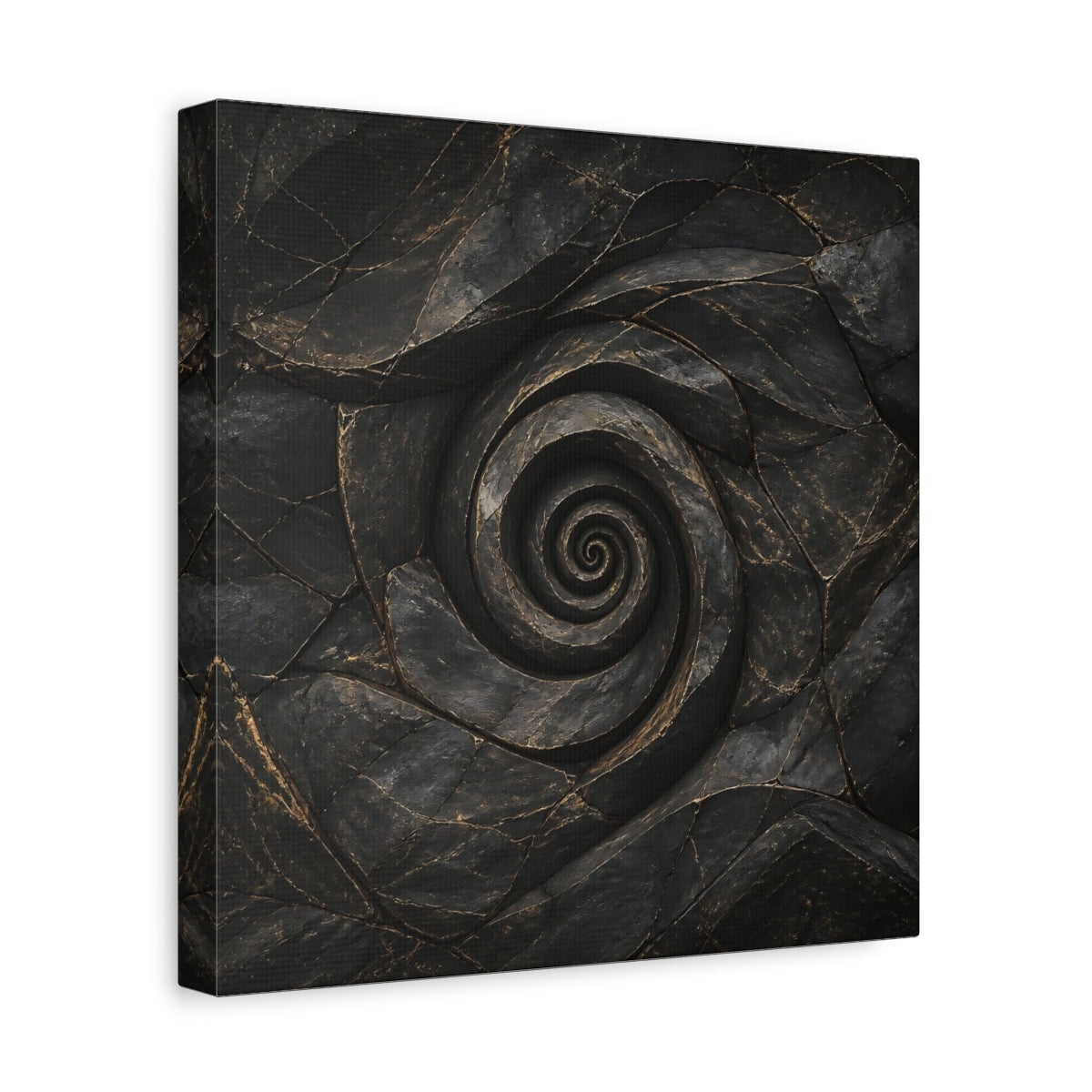 Side Mockup 8. Abstract Stone Spiral Dark Stone Spiral shown as stretched canvas wall art