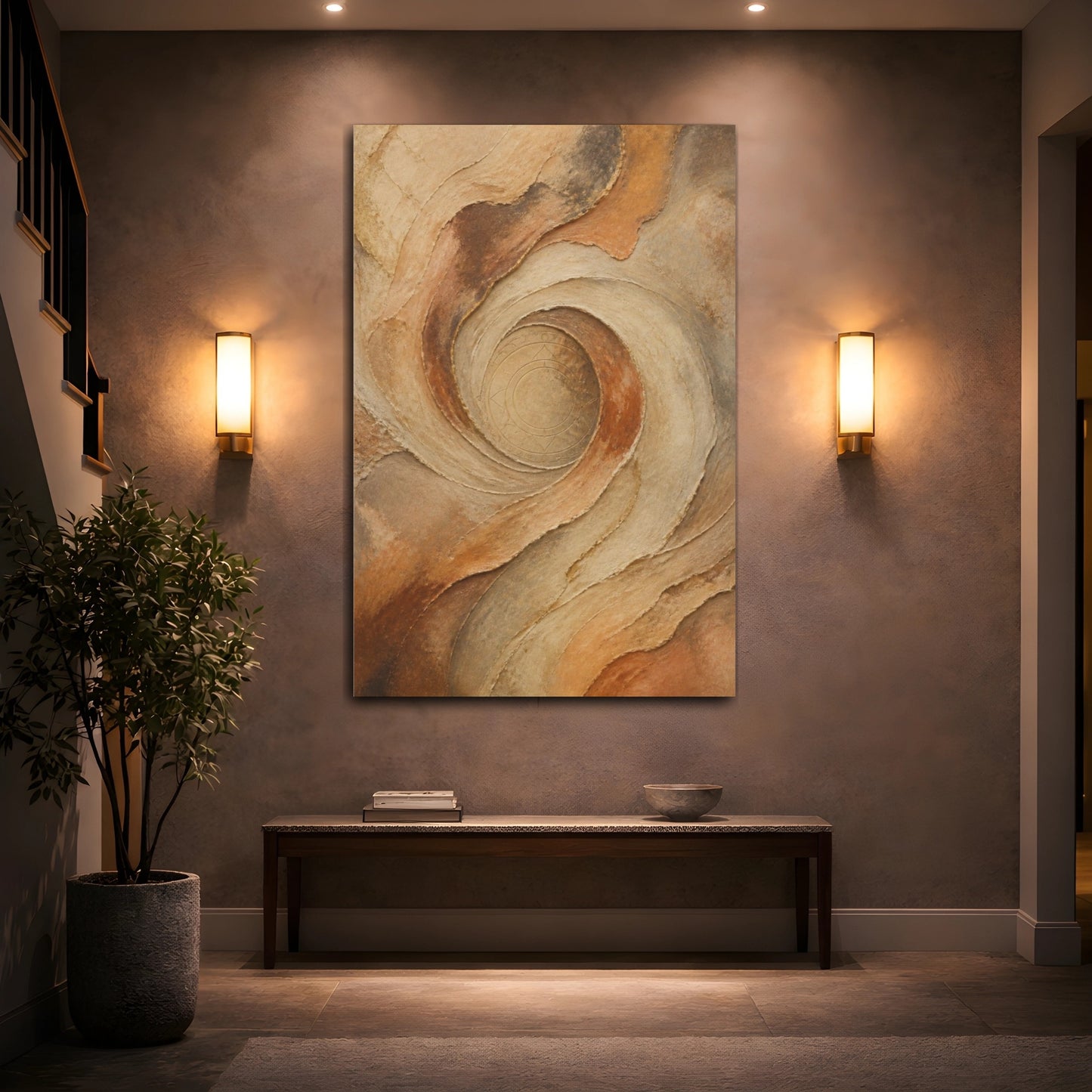 Mockup 2. Abstract Stone Swirl shown as canvas print