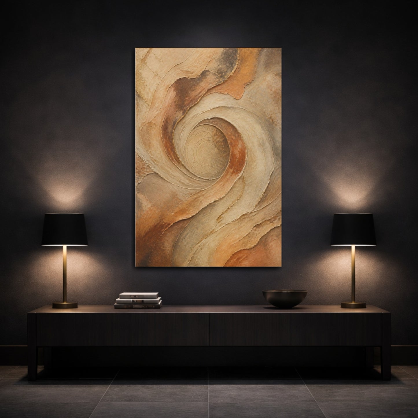 Mockup 3. Abstract Stone Swirl shown as canvas print