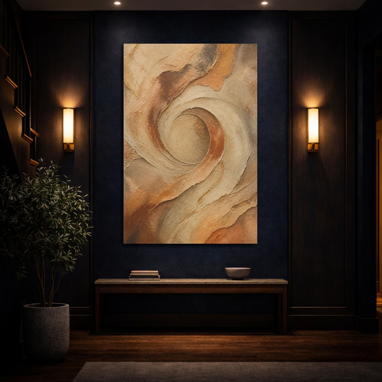 Mockup 4. Abstract Stone Swirl shown as canvas print