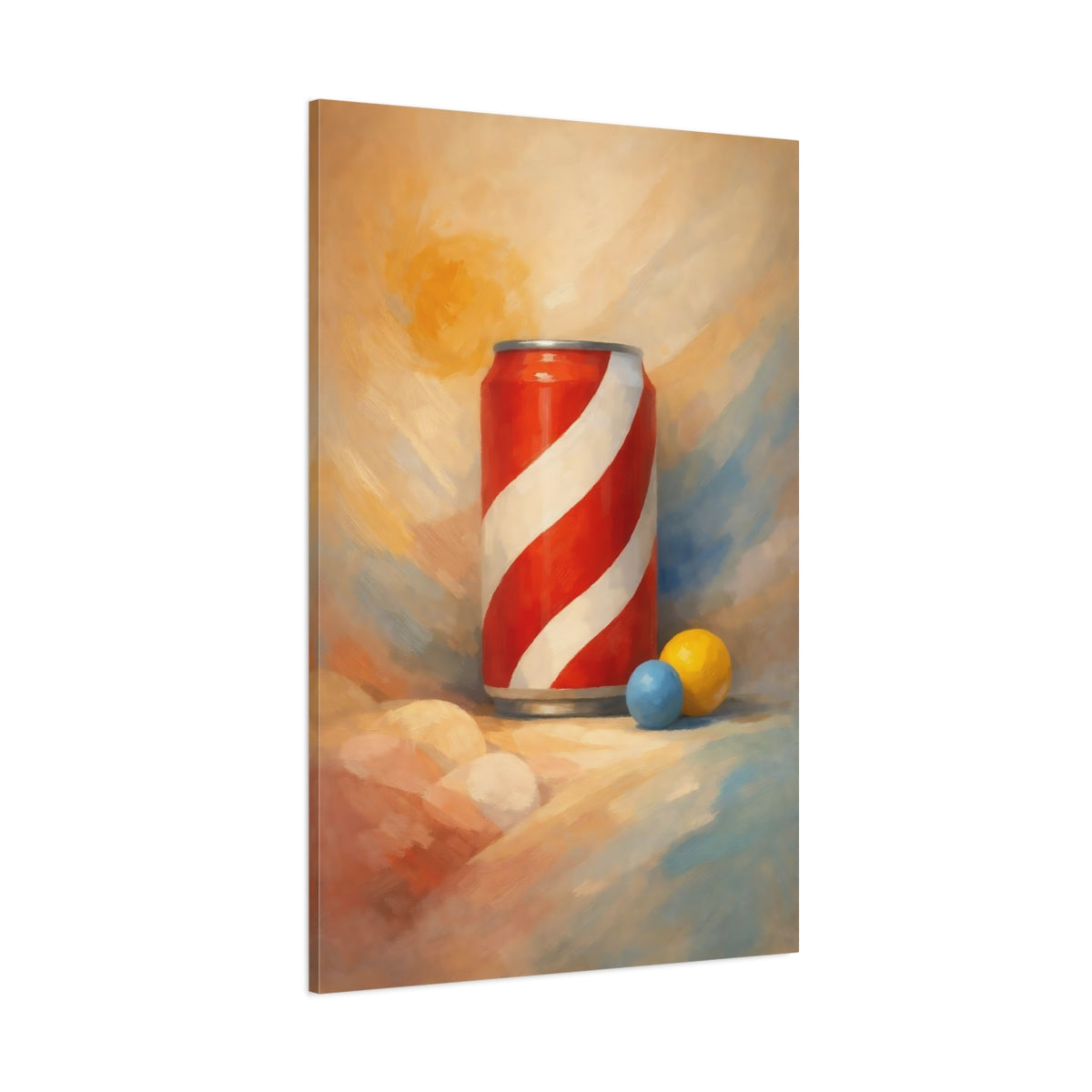 Main Mockup. Abstract Striped Can Red And White Can shown as stretched canvas wall art