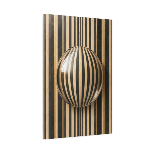 Main Mockup. Abstract Striped Sphere Black Gold Stripes shown as stretched canvas wall art