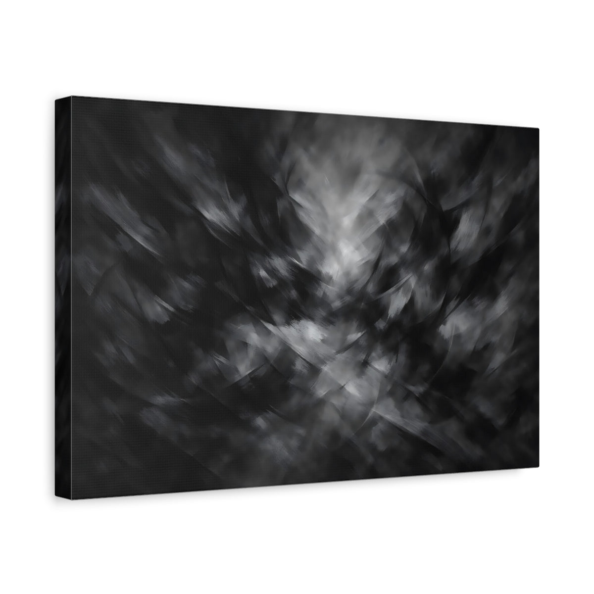 Side Mockup 4. Abstract Abstract Strokes Black And White shown as stretched canvas wall art