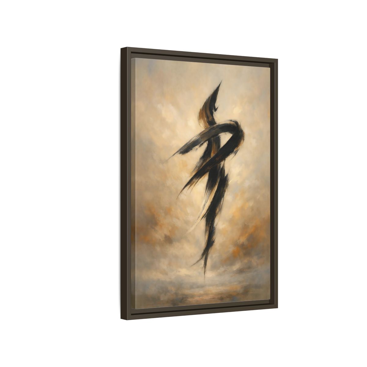 Side Mockup 2. Abstract Abstract Strokes Brown And Beige shown as stretched canvas wall art