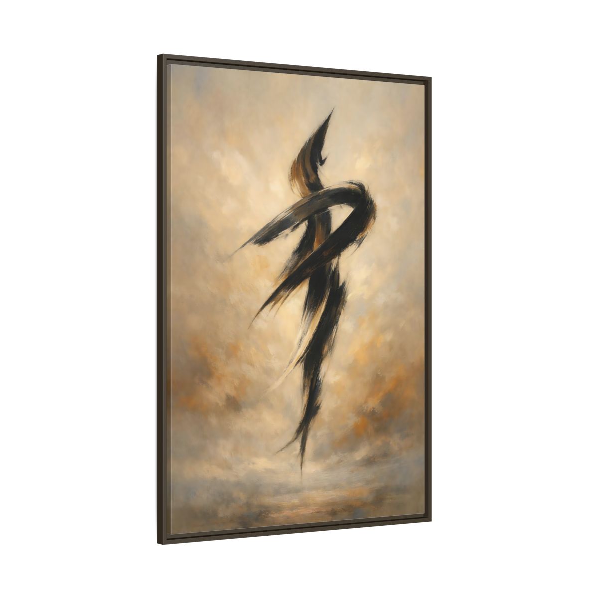 Side Mockup 8. Abstract Abstract Strokes Brown And Beige shown as stretched canvas wall art