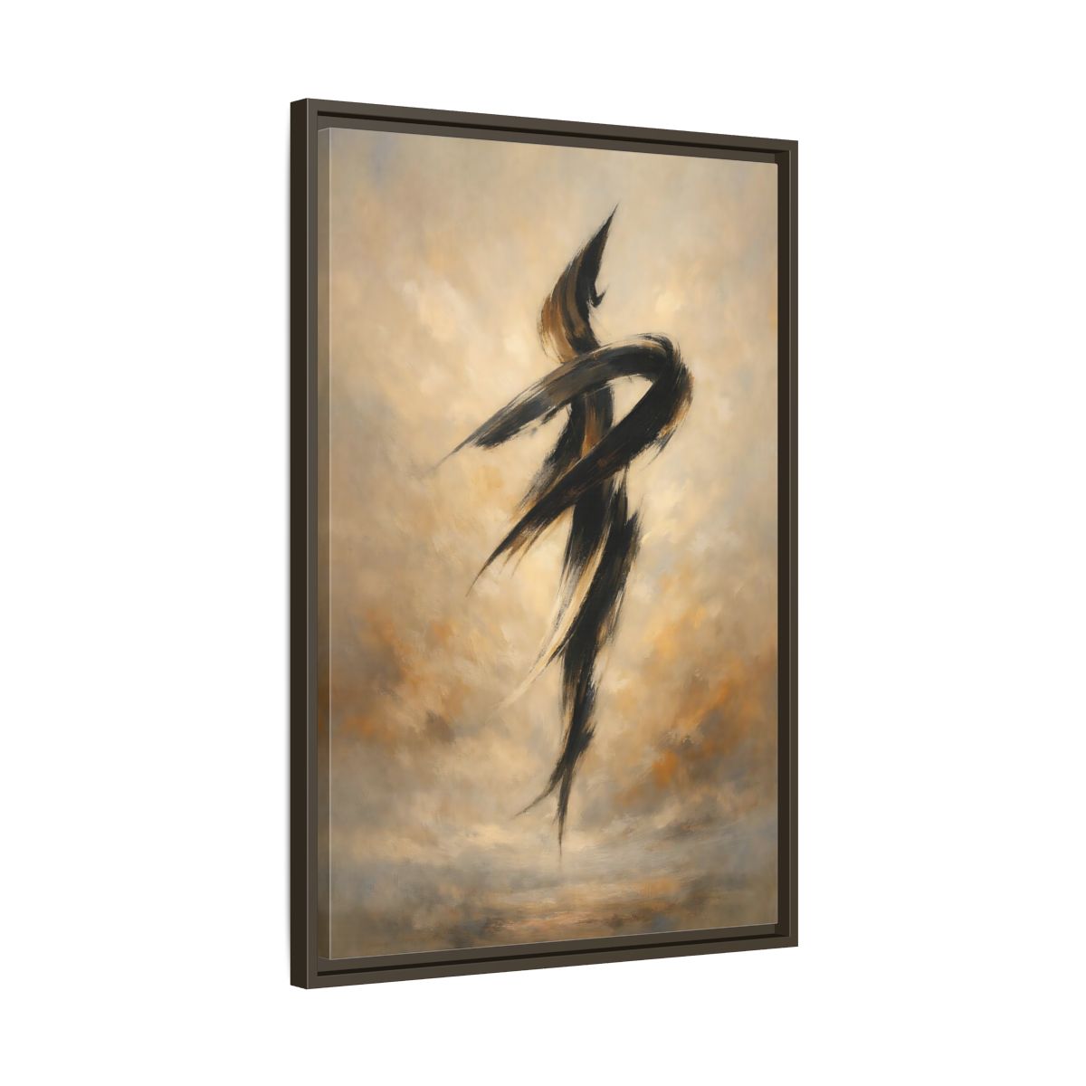 Side Mockup 12. Abstract Abstract Strokes Brown And Beige shown as stretched canvas wall art