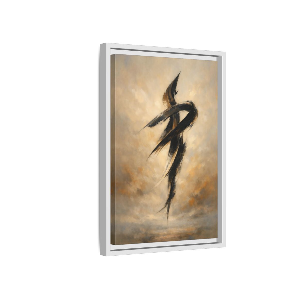 Side Mockup 4. Abstract Abstract Strokes Brown And Beige shown as stretched canvas wall art
